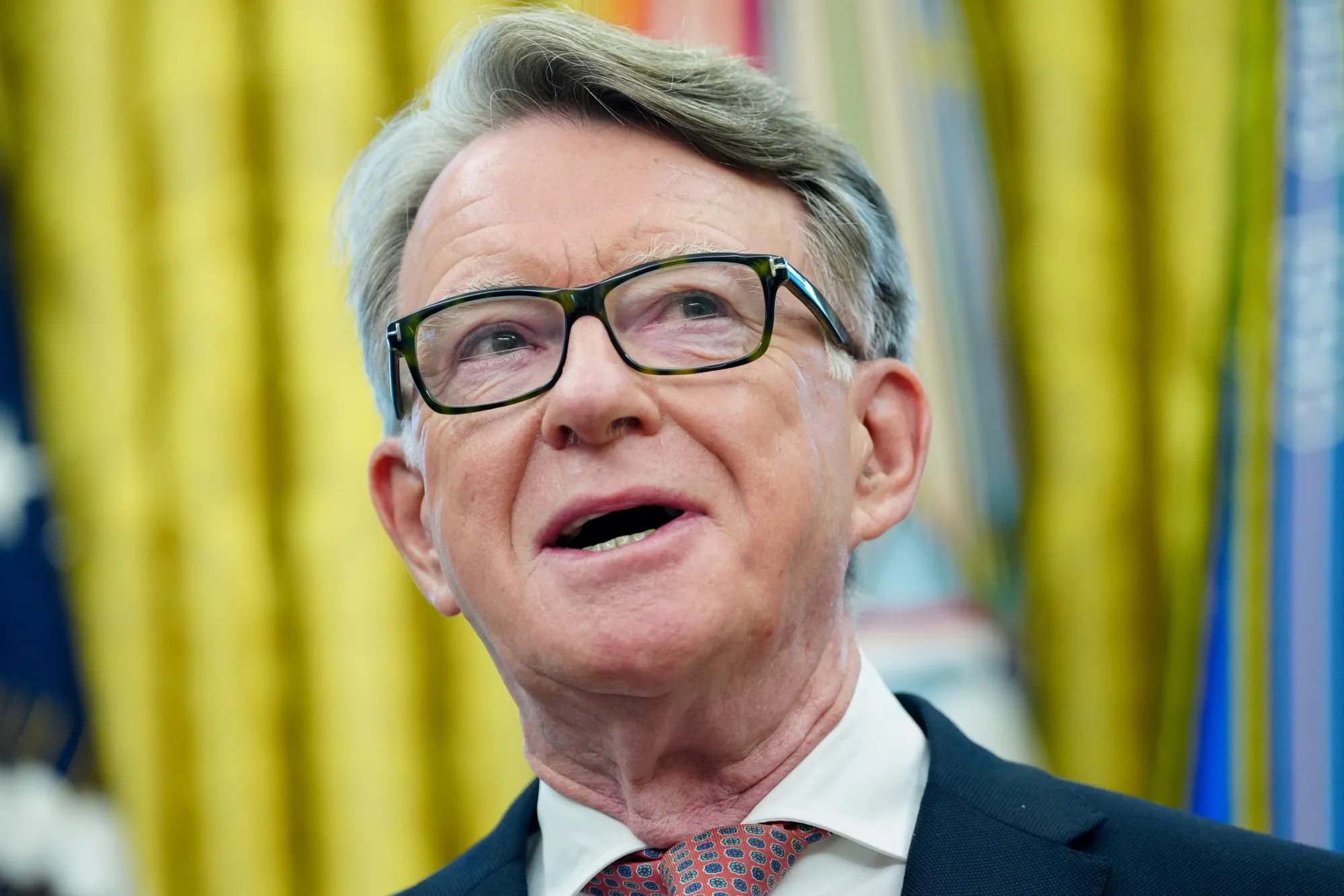 Peter Mandelson, British Ambassador to the US, in the Oval Office of the White House on May 8.