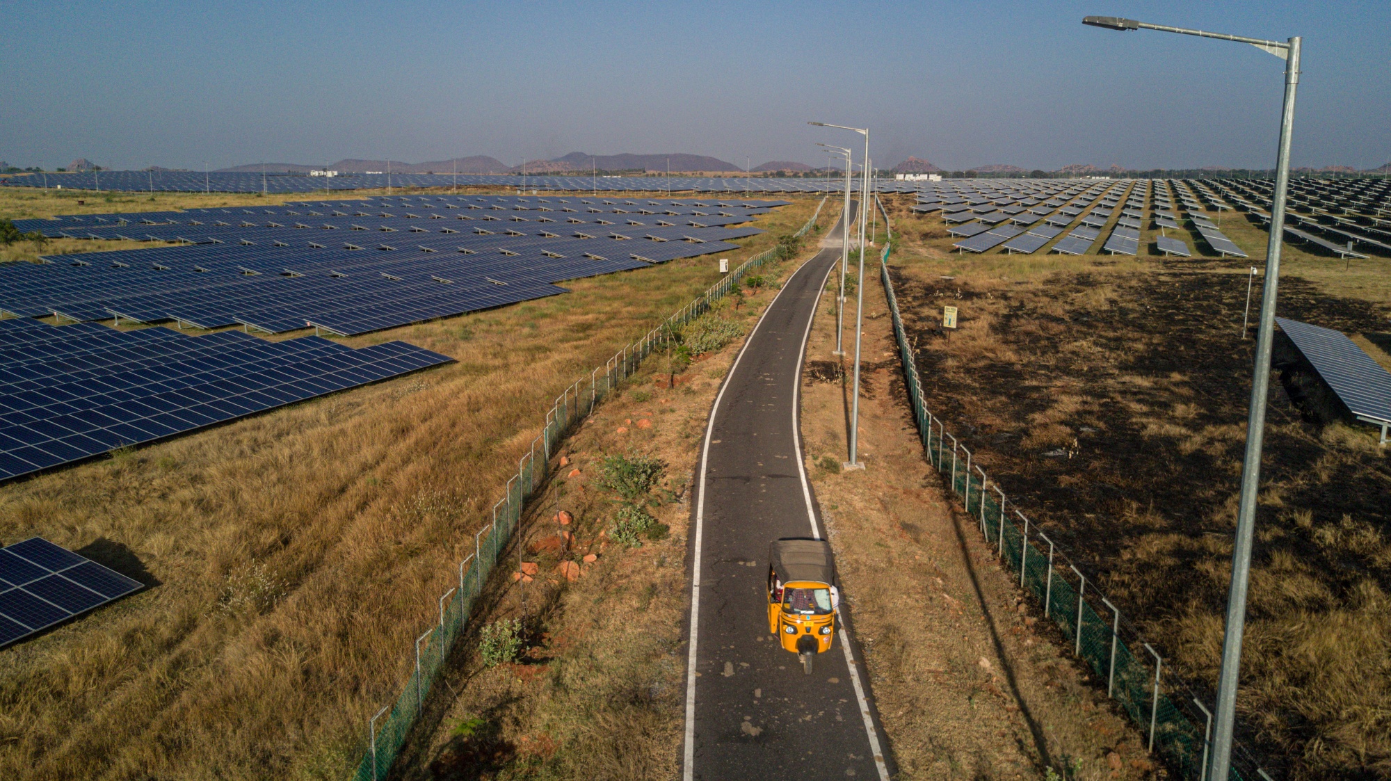 Photovoltaic panels at a solar farm in Pavagada, Karnataka, India, on Thursday, Feb 24, 2022.