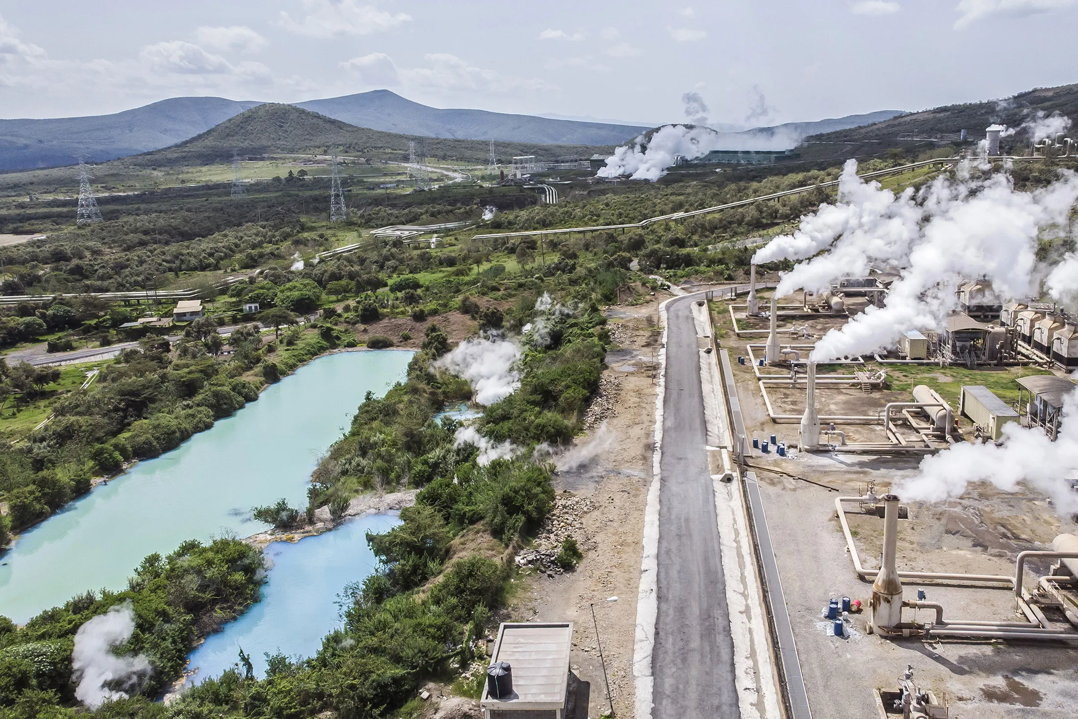 Well head plant at geothermal complex in Naivaisha, Kenya.