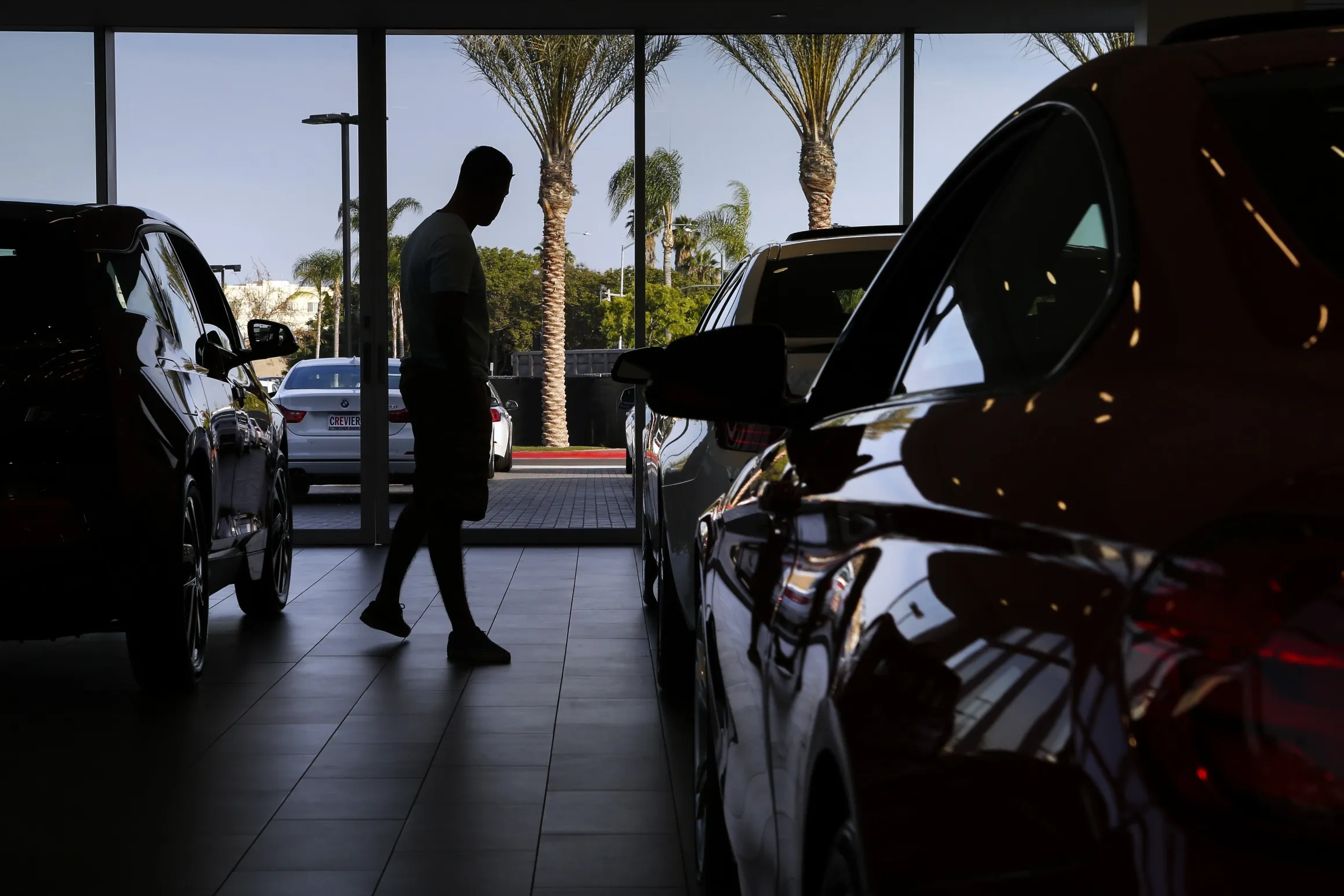 Inside a BMW dealership.