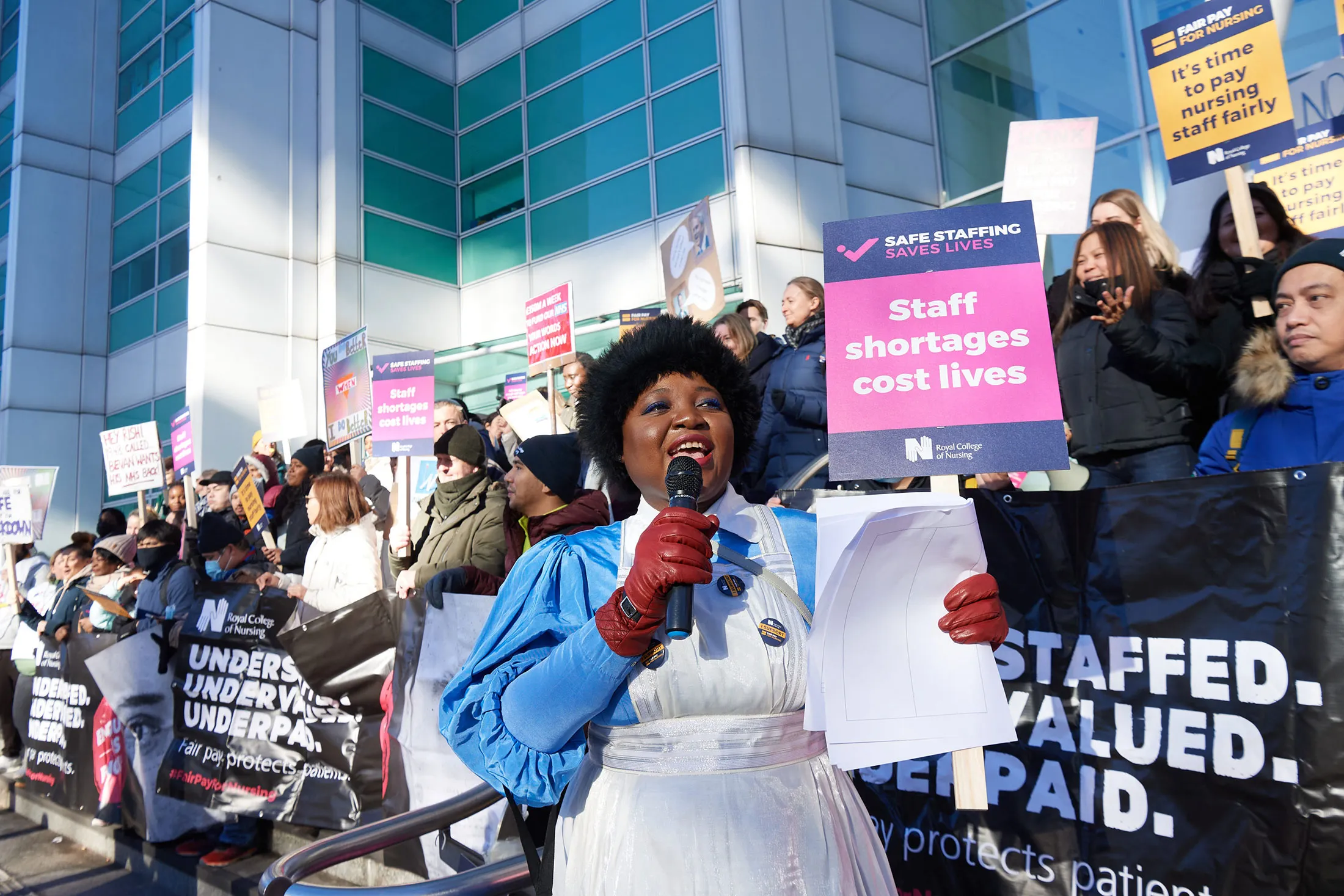 Nurses on the picket line at University College Hospital in London on Feb. 6.