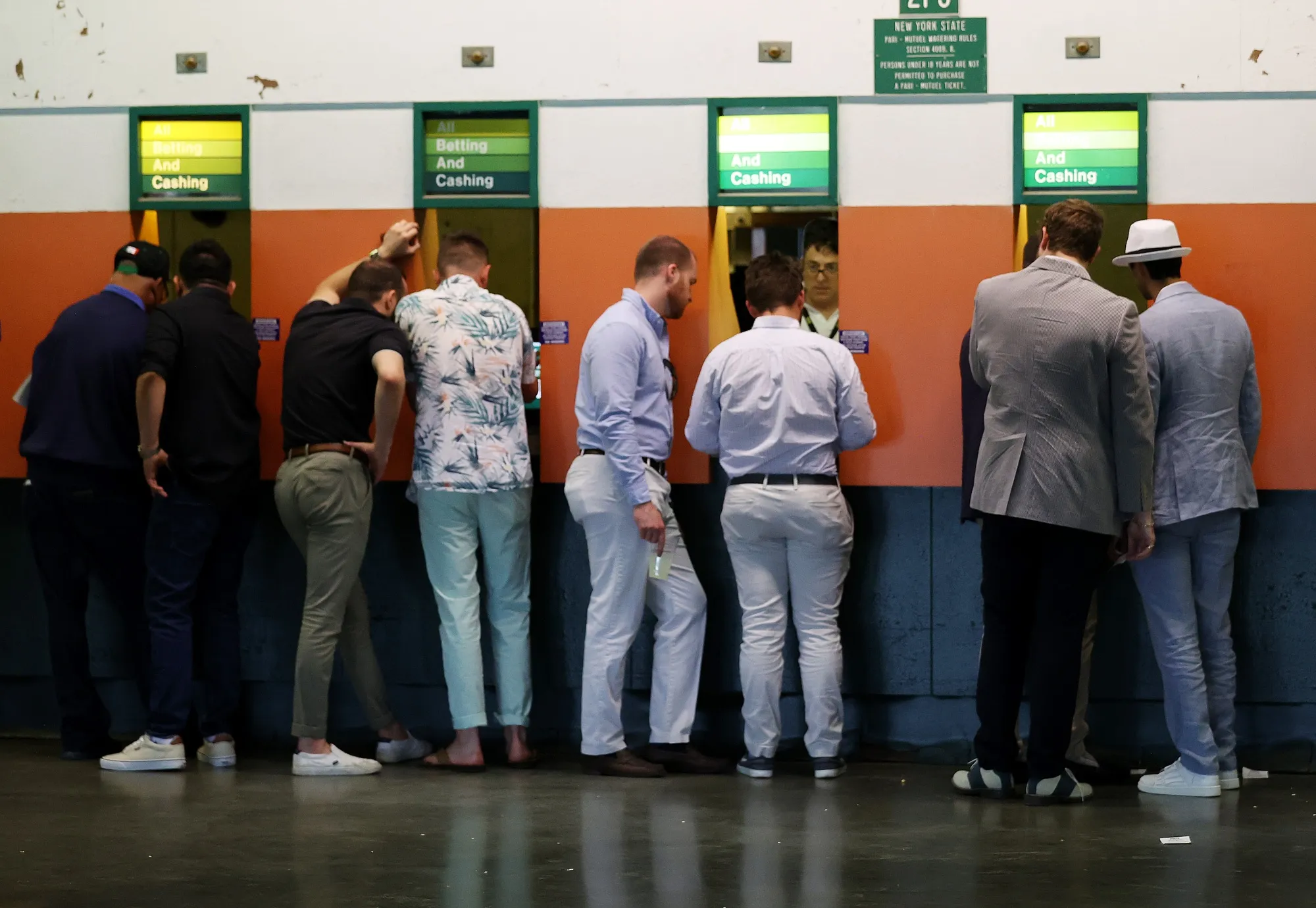 Fans line up at the betting window&nbsp;in Elmont, New York in June 2022.&nbsp;