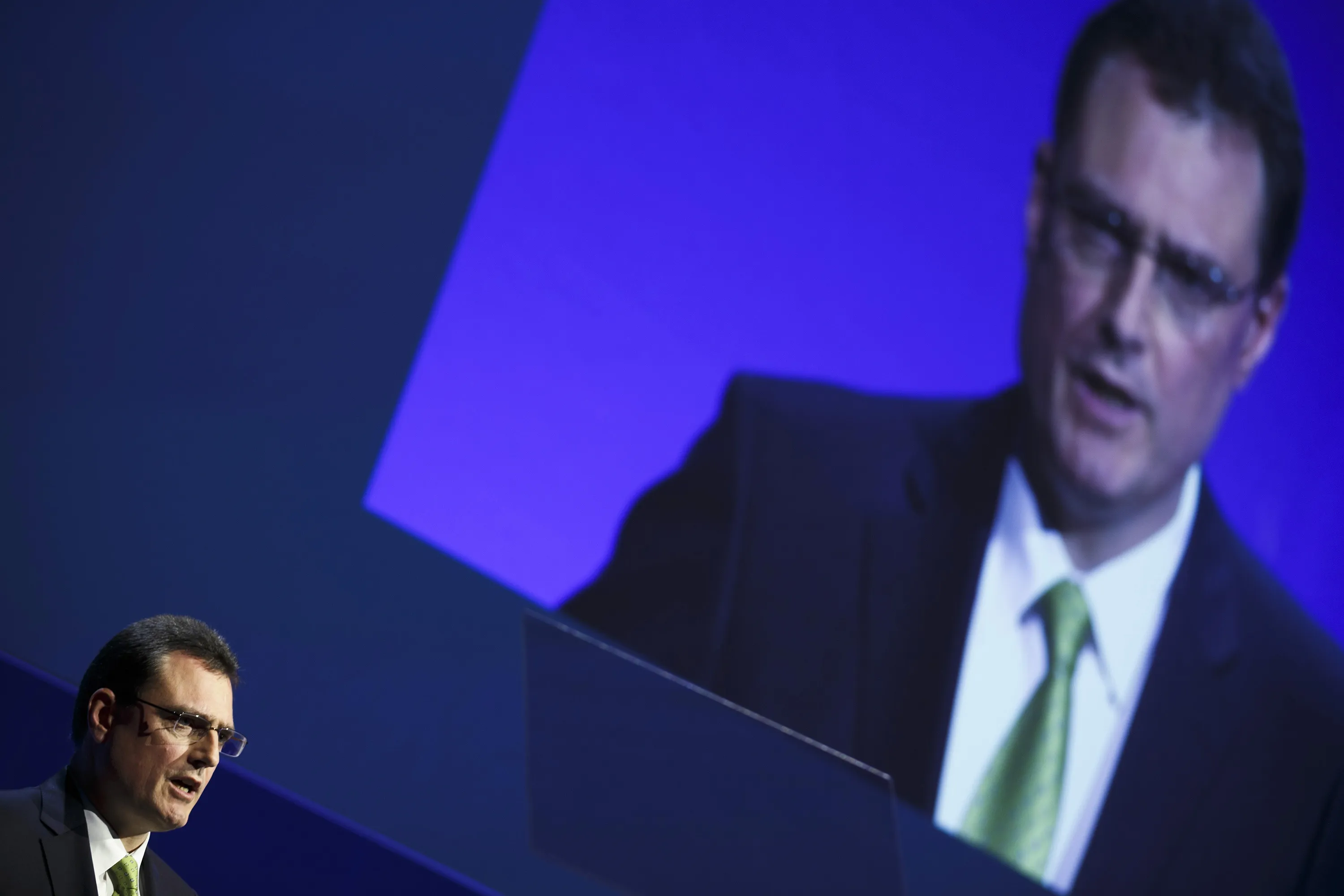 Thomas Jordan, president of the Swiss National Bank (SNB), speaks during the bank's annual general meeting (AGM) in Berne, Switzerland.
