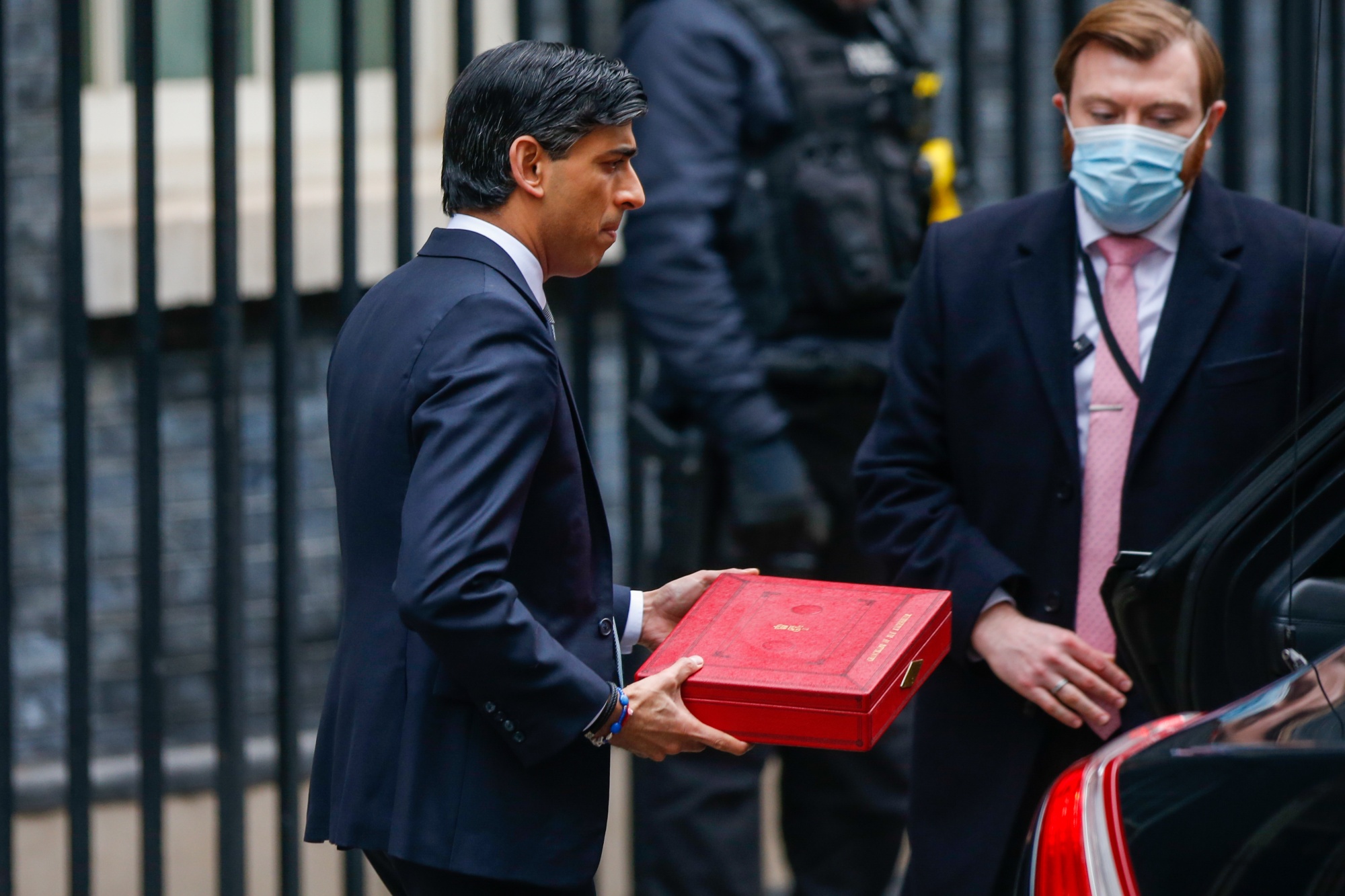 Rishi Sunak departs from number 11 Downing Street&nbsp;on his way to present the budget statement in Parliament in London, on&nbsp;March 3.&nbsp;