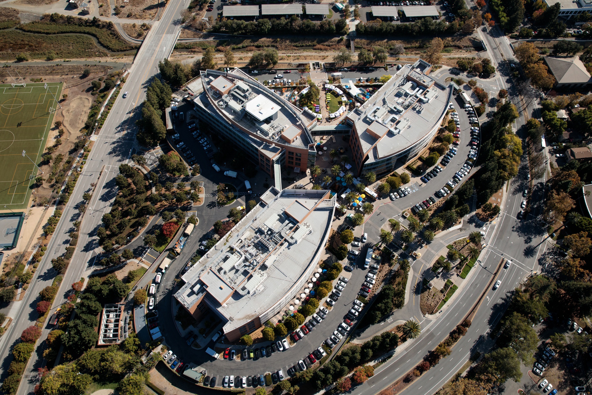 The Googleplex corporate headquarters building stands Mountain View, California, U.S.