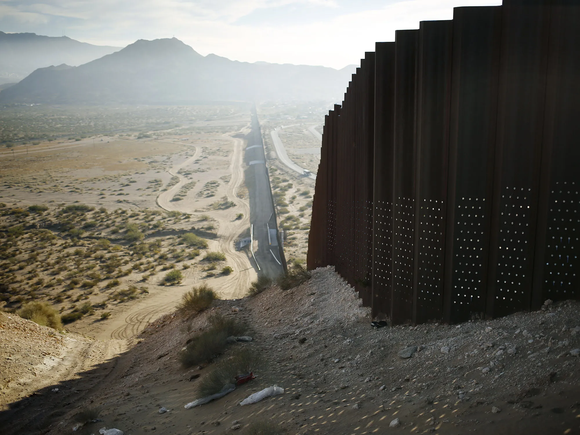 A border fence that separates the U.S. and Mexico stands in Sunland Park, New Mexico.