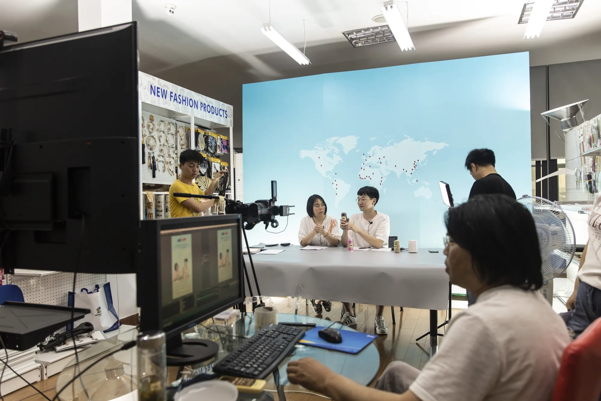 Employees rehearse livestreaming in the Ningbo MH showroom in Ningbo, June 10.