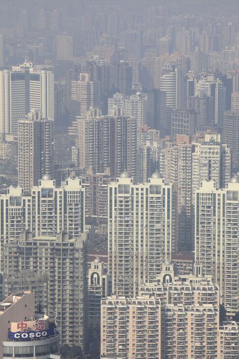 Real estate developments stand in downtown Shanghai