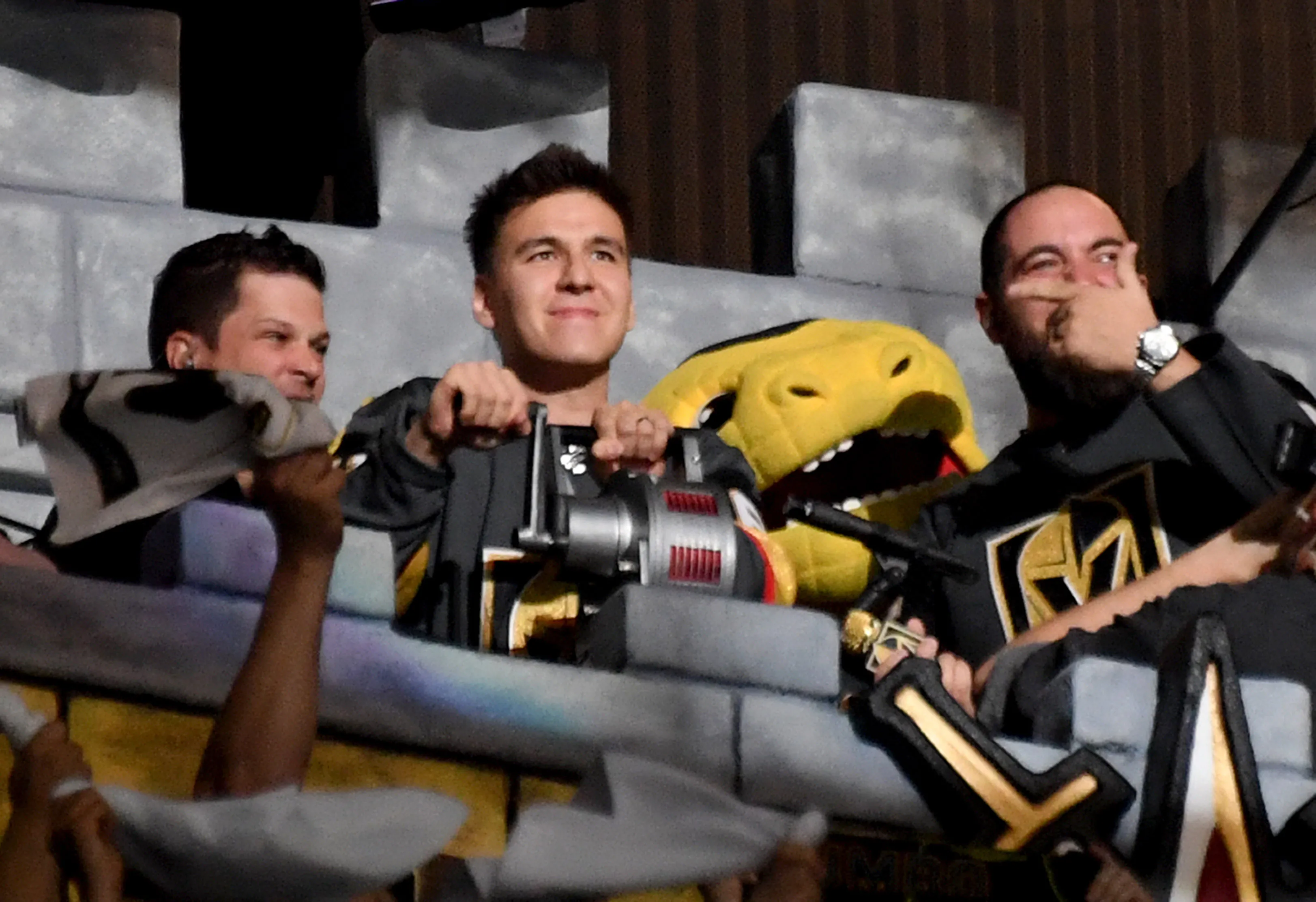 "Jeopardy!" champion James Holzhauer sounds a siren&nbsp;during the 2019 NHL Stanley Cup Playoffs on April 21.