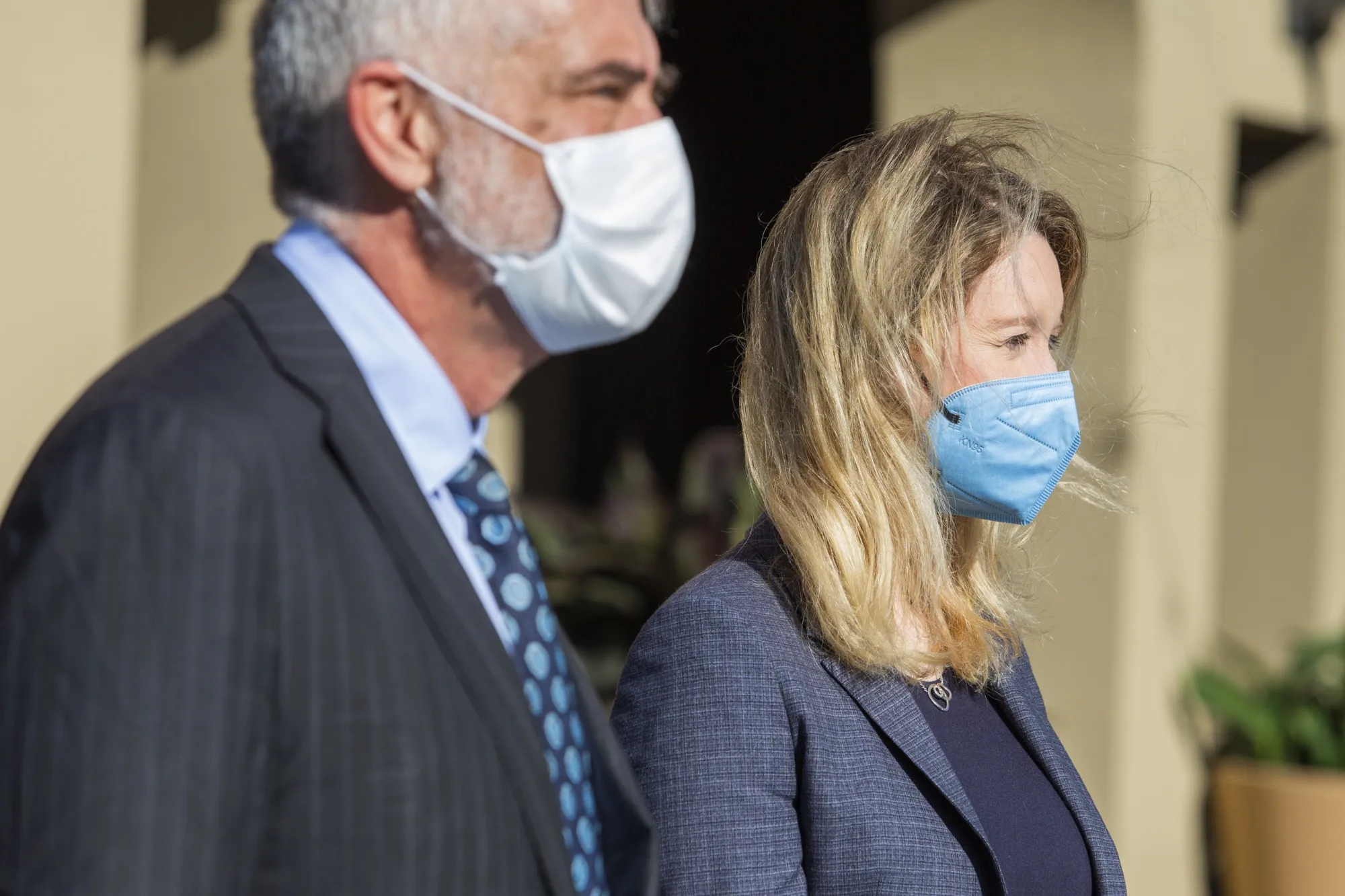Elizabeth Holmes exits U.S. federal court in San Jose, California, on May 6.