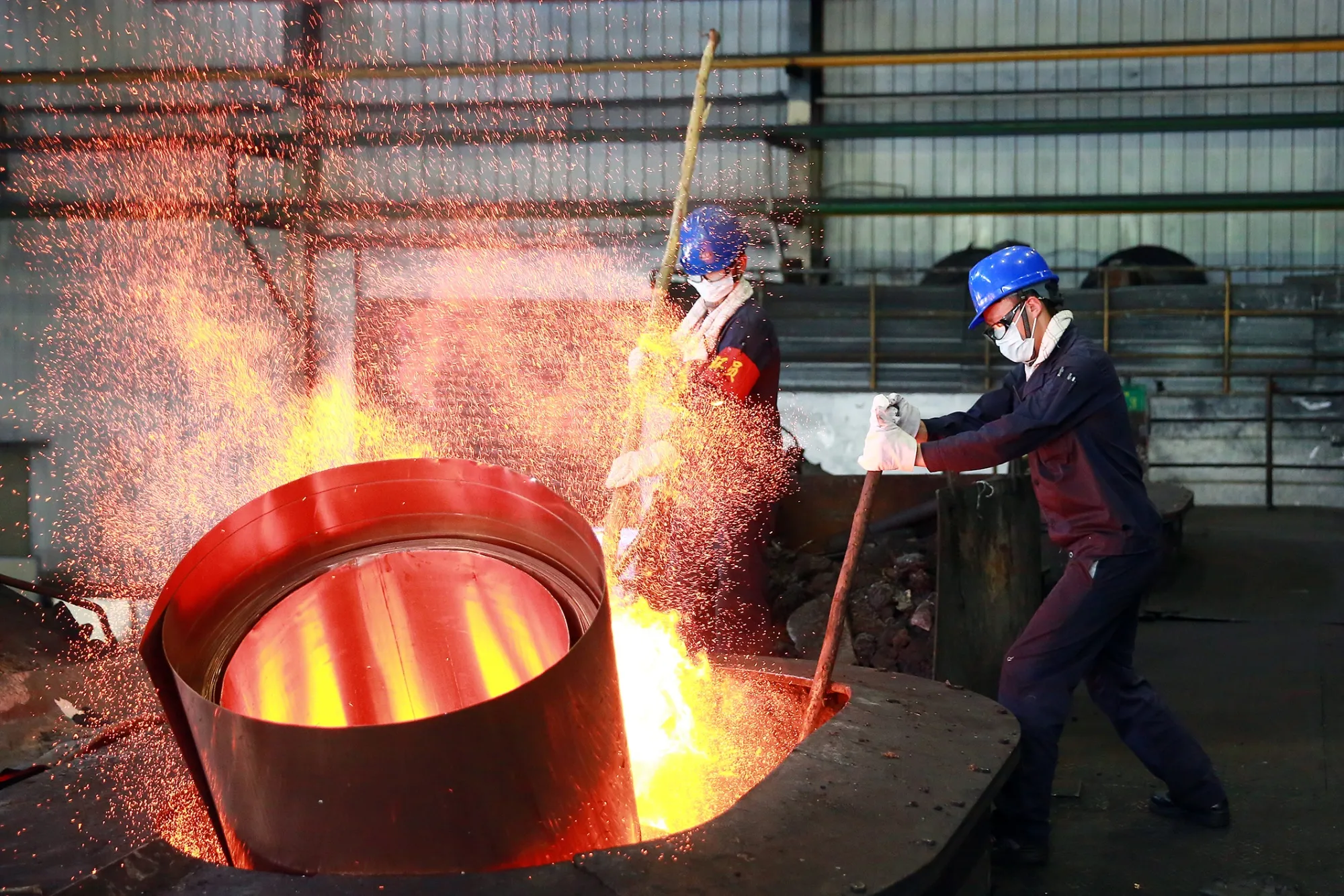 The smelter is melting copper in Jinhua,Zhejiang,China on 23th July, 2020