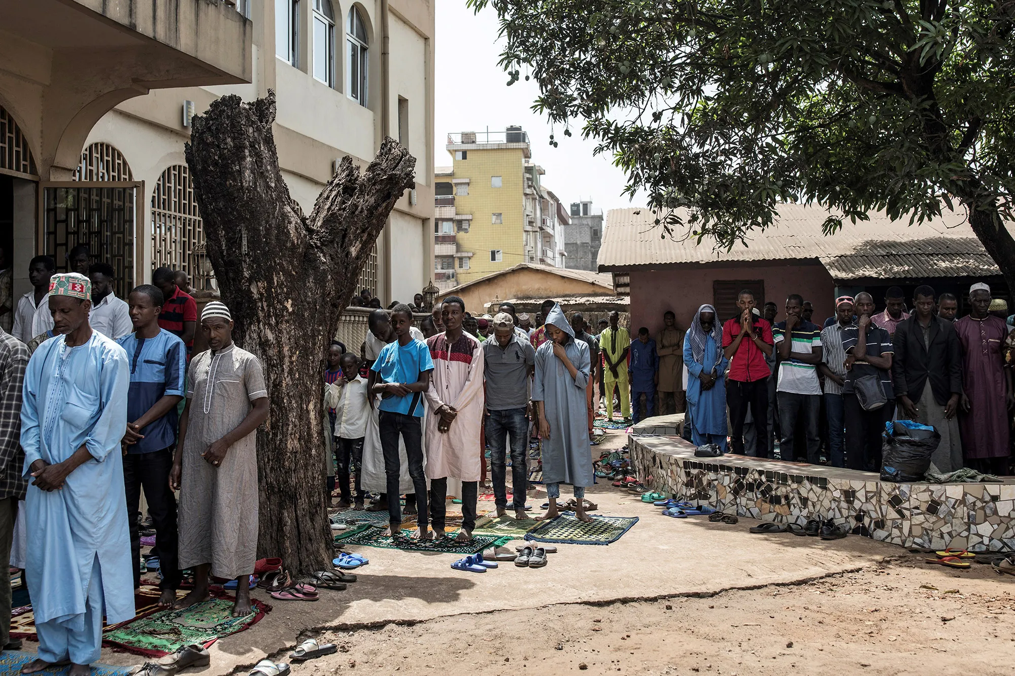 Worshippers attend Friday prayer at the&nbsp;Bambeto Mosque in Conakry ahead of a referendum on the constitution, on Feb. 28.&nbsp;