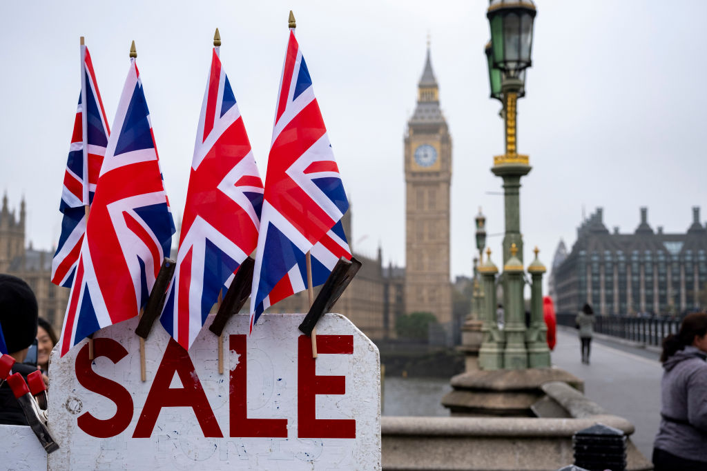 Union Jack flags on Westminster Bridge