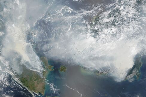 Smoke blankets Indonesia in this satellite photo taken by NASA's Terra satellite on Sept. 24, 2015.