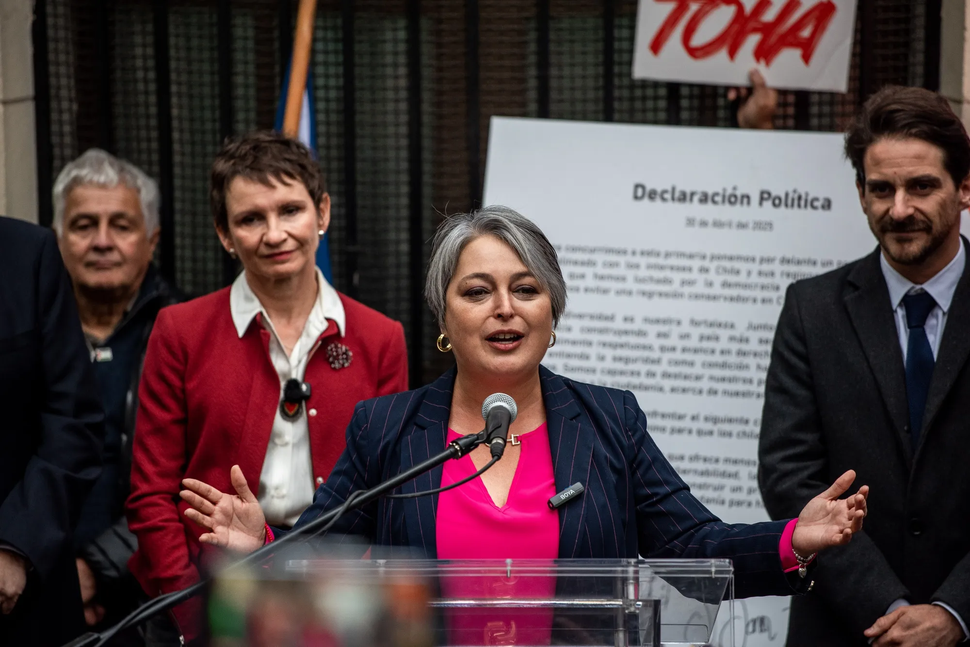 Jeannette Jara, presidential candidate for the Communist Party of Chile, speaks after registering her candidacy at the Electoral Service of Chile in Santiago, Chile, on Wednesday, April 30, 2025.