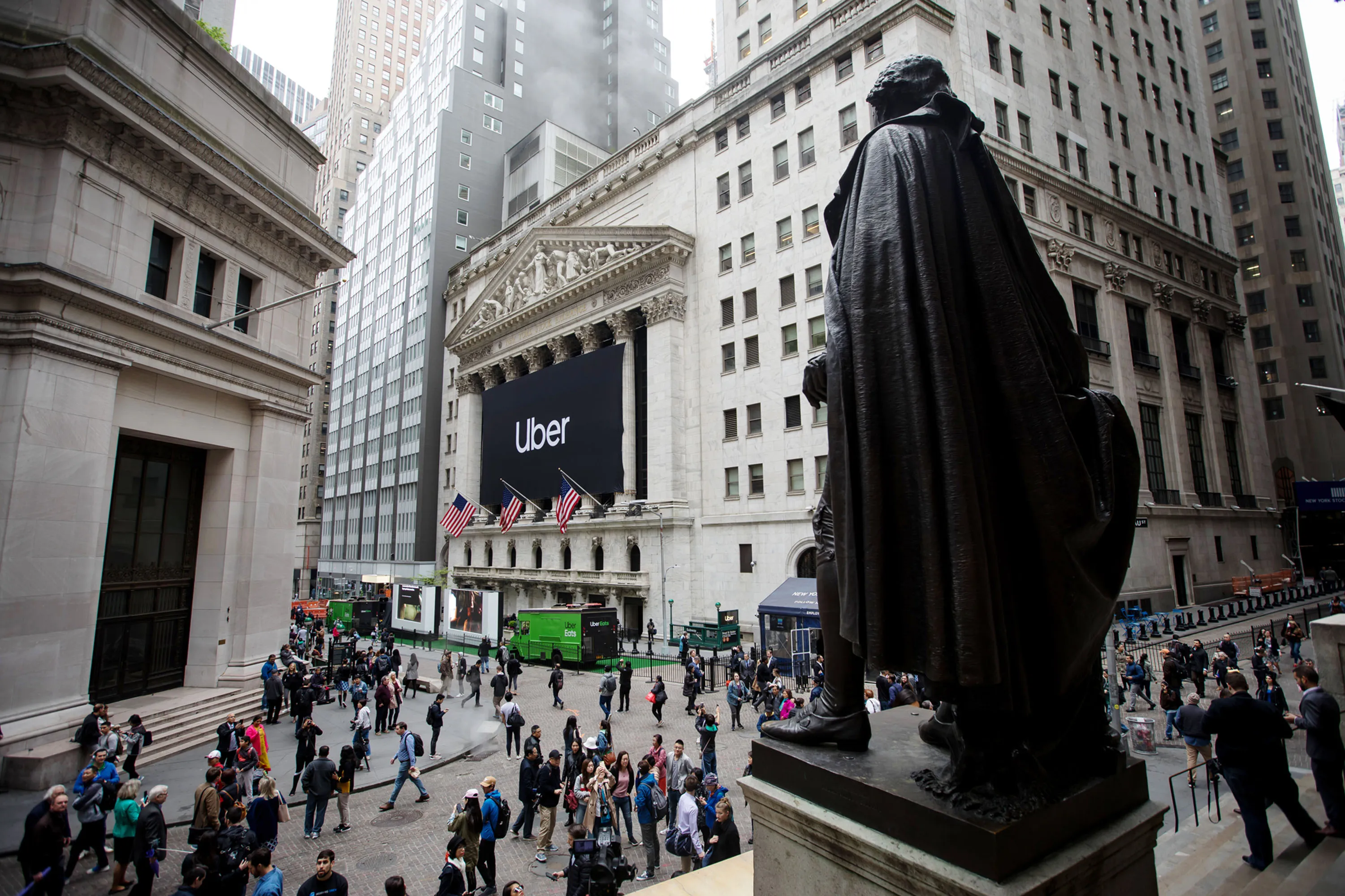The New York Stock Exchange (NYSE) during Uber Inc.'s initial public offering (IPO) in New York.&nbsp;