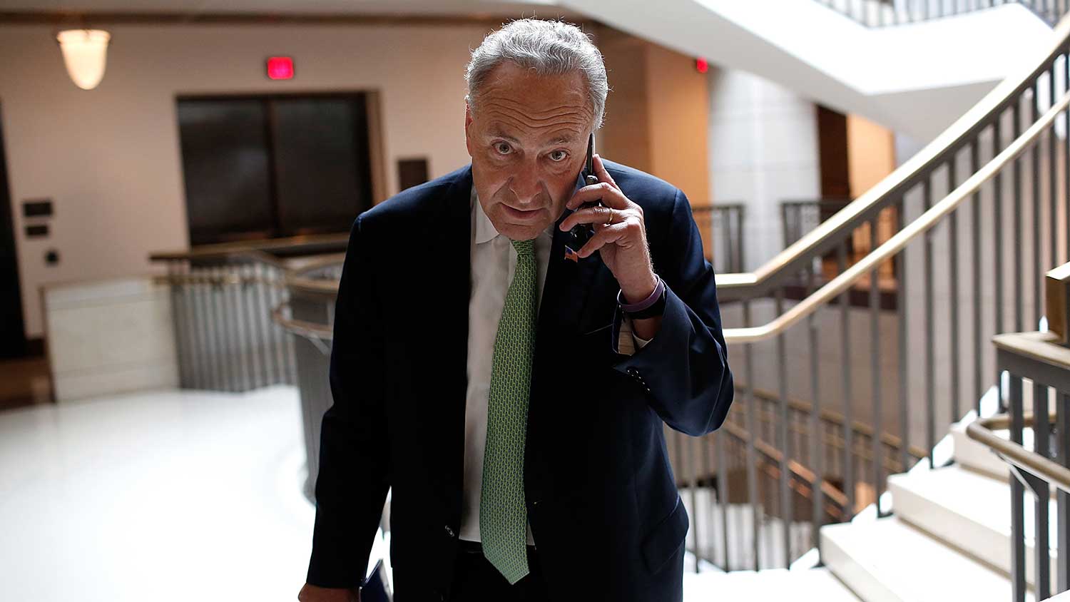 Sen. Charles Schumer (D-NY) arrives for a briefing by military and intelligence officials for members of the U.S. Senate on the White House strategy to combat the Islamic State September 11, 2014 at the U.S. Capitol in Washington, D.C.
