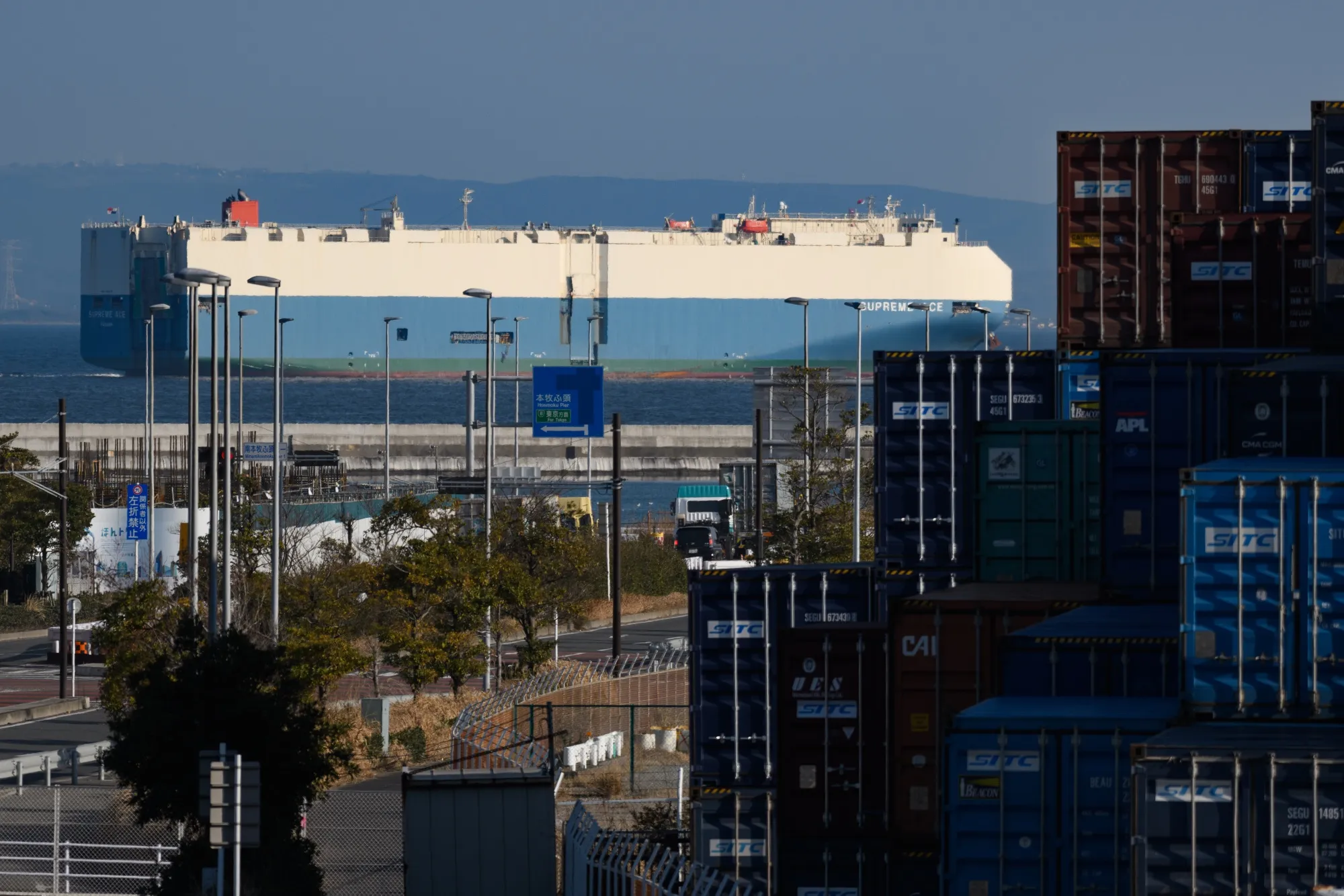 A vehicle carrier sails in Yokohama on Feb. 18, 2019.