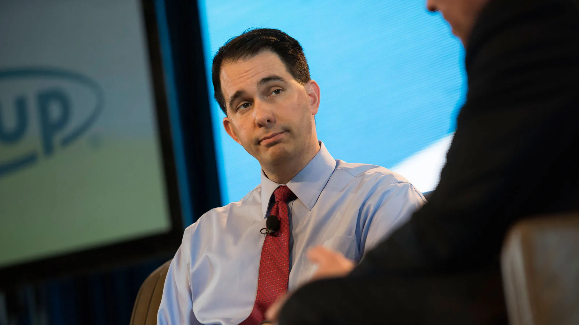 Scott Walker, governor of Wisconsin, listens to a question during the Iowa Ag Summit at the Iowa State Fairgrounds in Des Moines, Iowa, U.S., on Saturday, March 7, 2015.
