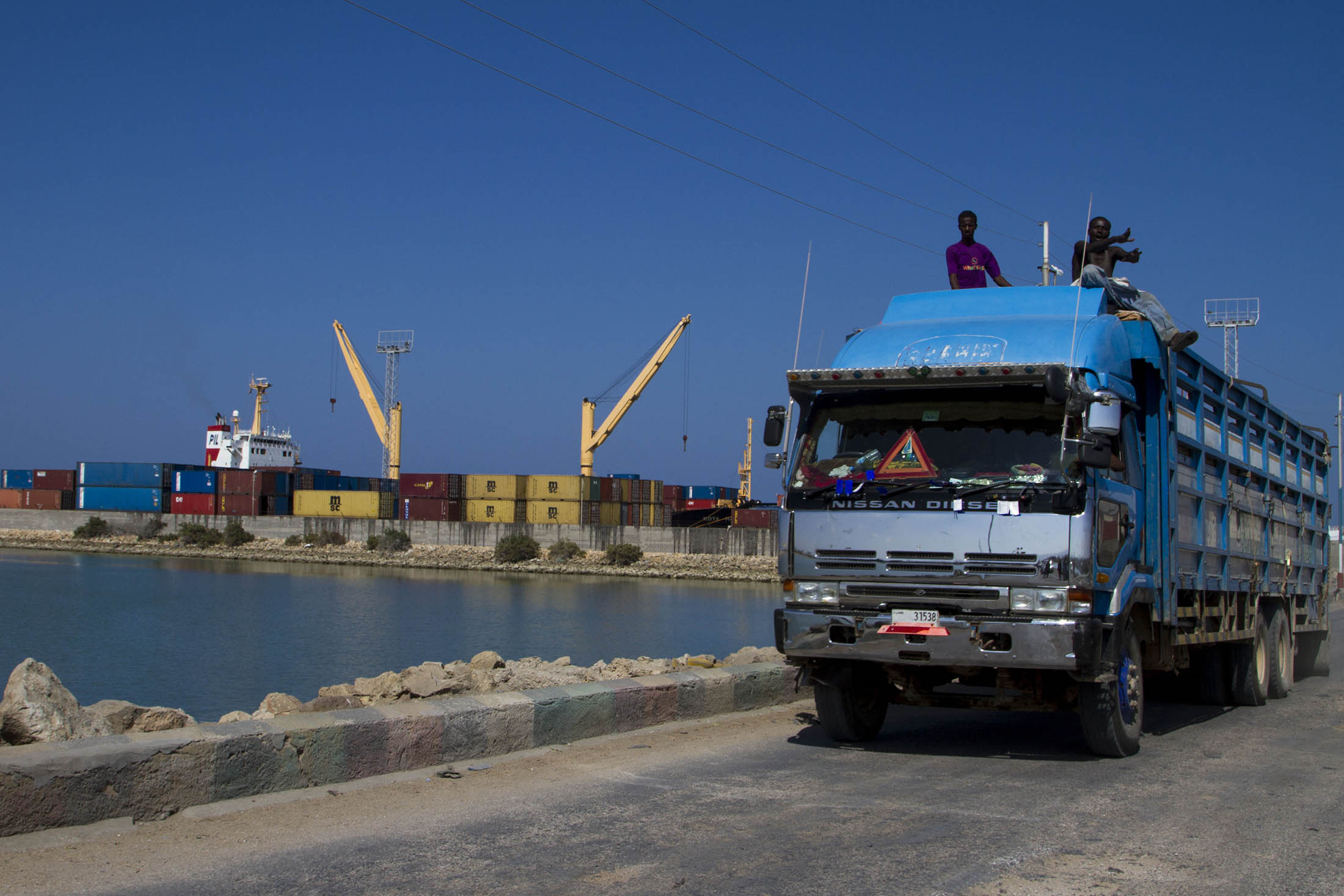 A Truck carrying cargo drives through the port of Berbera.
