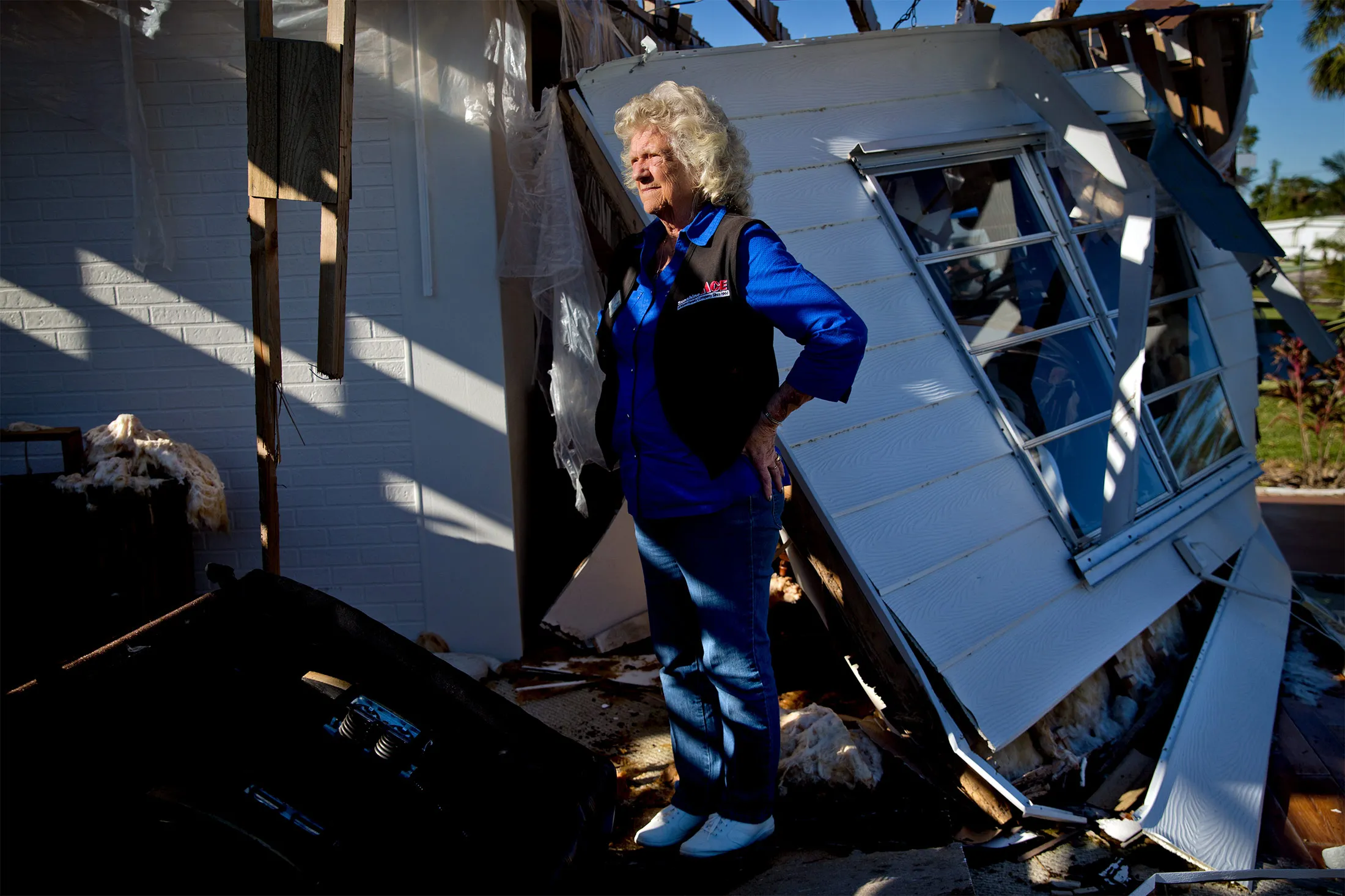 Judy Goff in what used to be the living room of her mobile home in Riviera Colony, a community in Naples, Fla., on Oct. 30.