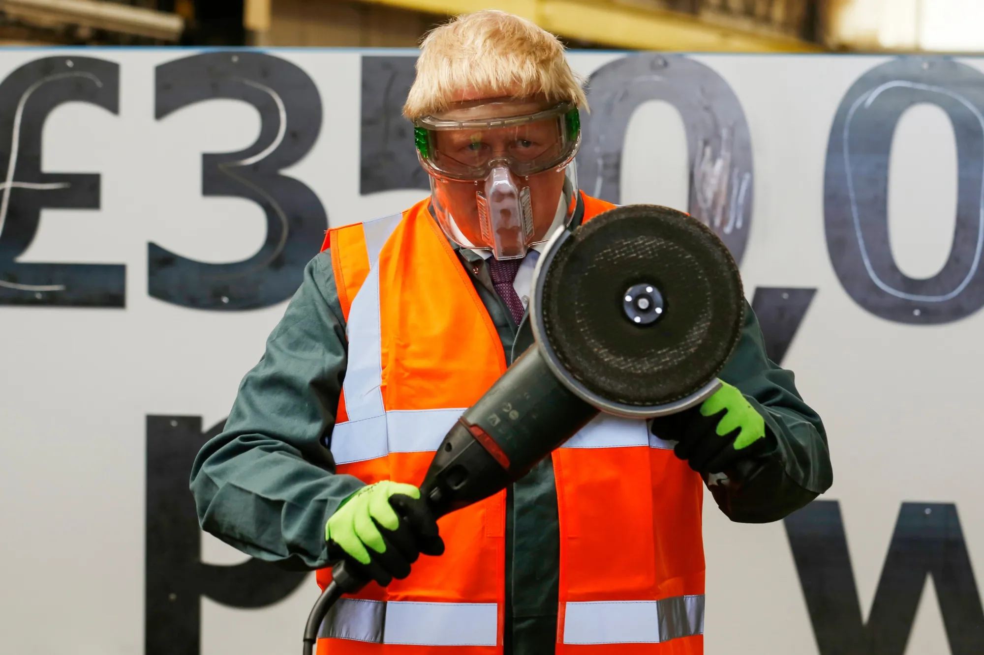 Boris Johnson, with an angle grinder.