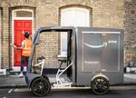 A new E-cargo bike is driven around the capital to mark the announcement of Amazon's first UK micromobility hub for more sustainable deliveries in Central London.