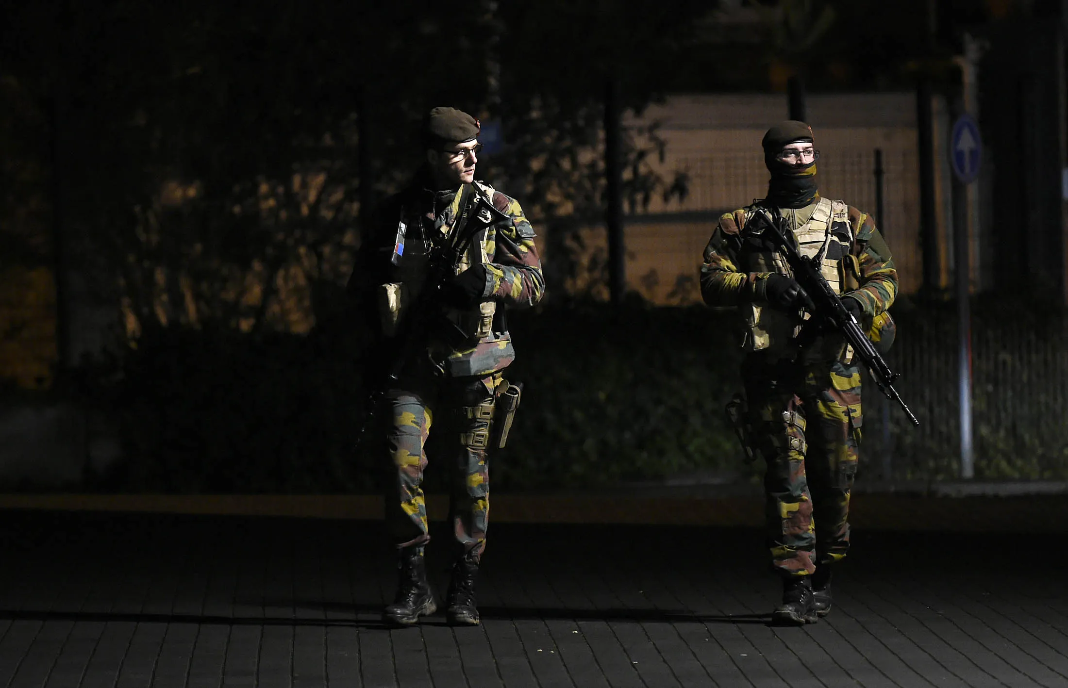 Belgium soldiers patrol outside the Crescend'eau shopping center in Vervier.
