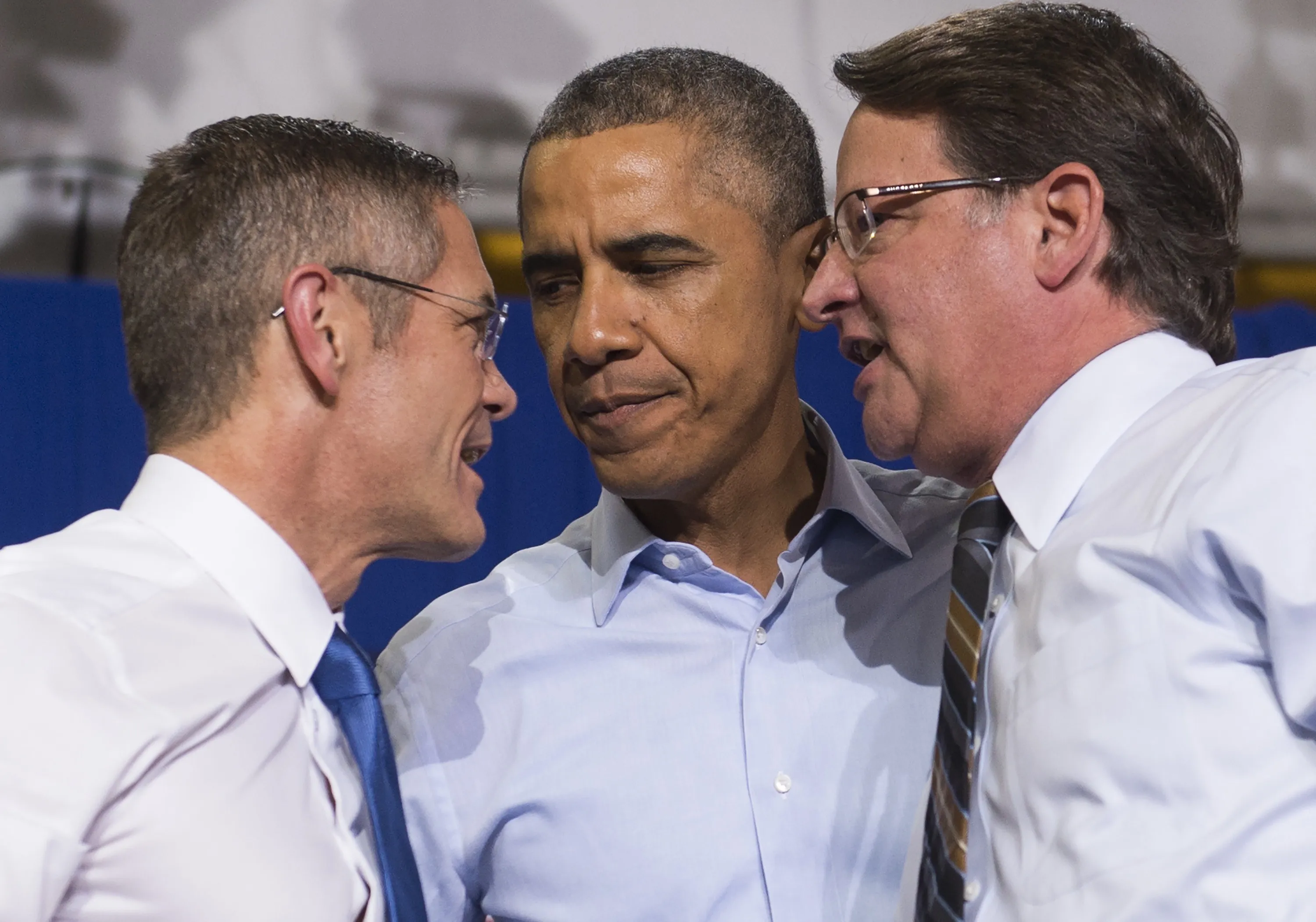 President Obama campaigns for newly-elected Senator Gary Peters (right).
