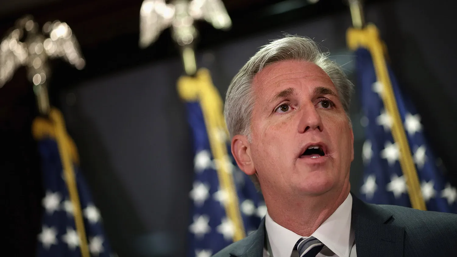 WASHINGTON, DC - FEBRUARY 03: U.S. House Majority Leader Kevin McCarthy (R-CA) speaks during a news conference following the weekly House GOP conference meeting at the Republican National Committee headquarters on Capitol Hill February 3, 2015 in Washington, DC. The Republican leaders said they are planning a vote next week on the Senate's version of the legislation approving the Keystone XL pipeline project.
