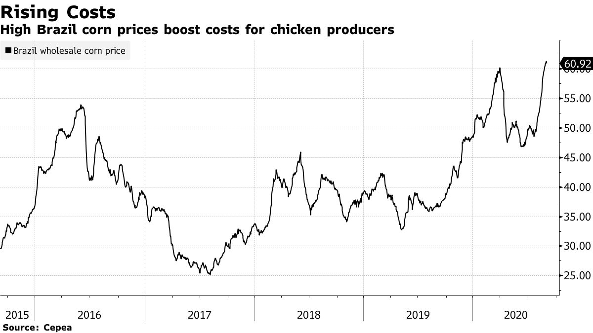High Brazil corn prices boost costs for chicken producers