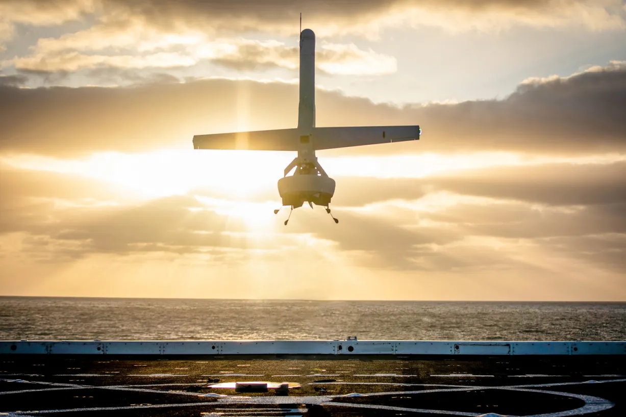 A V-BAT drone from defense tech startup Shield AI.