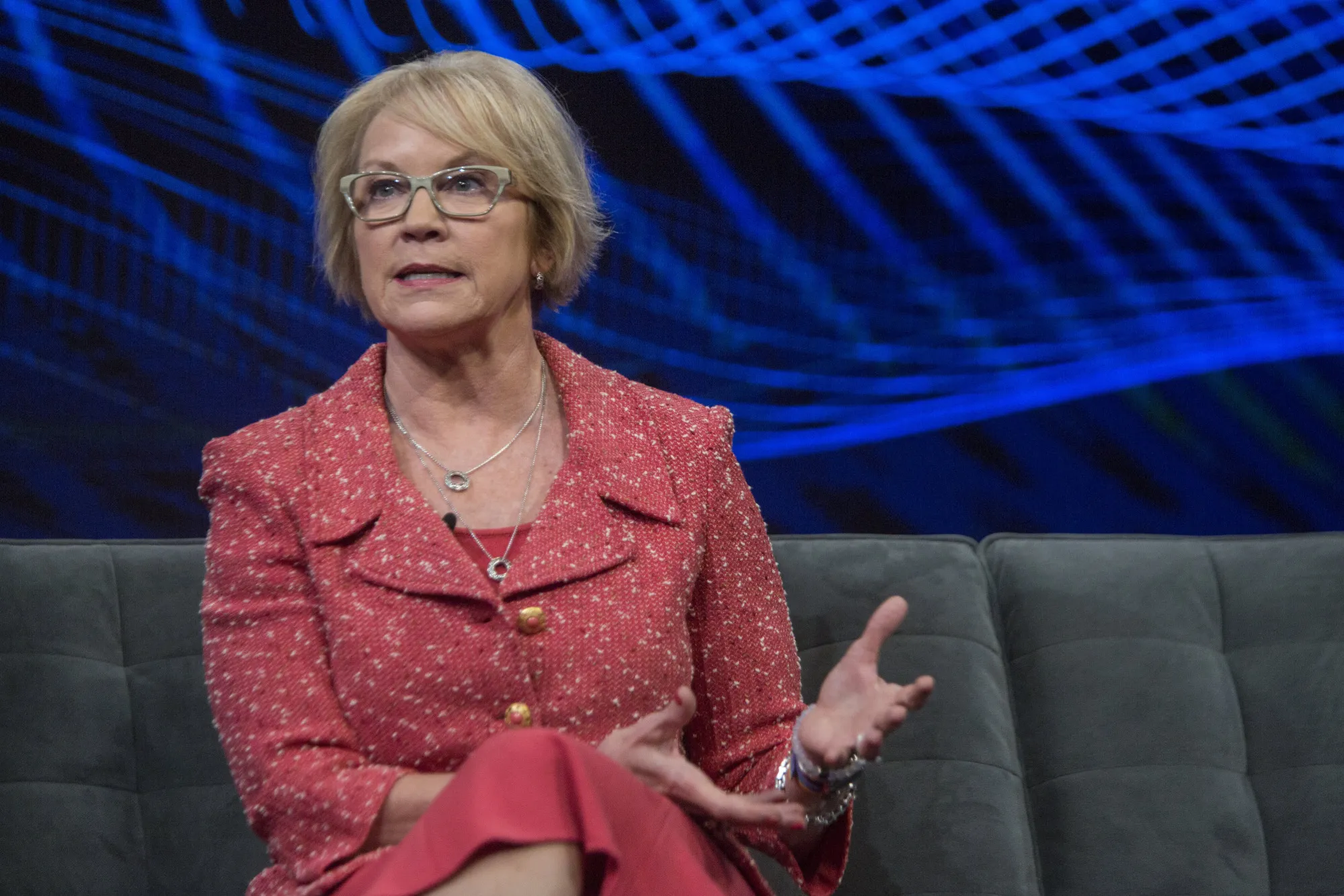 Catherine Bessant, chief operations and technology officer of Bank Of America Corp., speaks during the Bloomberg Invest Summit in New York,&nbsp;on June 5.&nbsp;