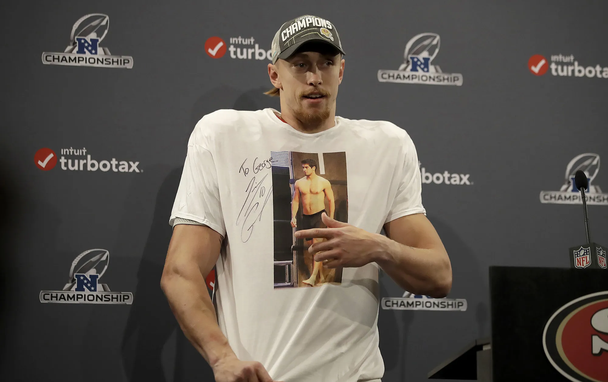 Who Made George Kittle s Jimmy Garoppolo Shirt Stunt Goes Viral Bloomberg