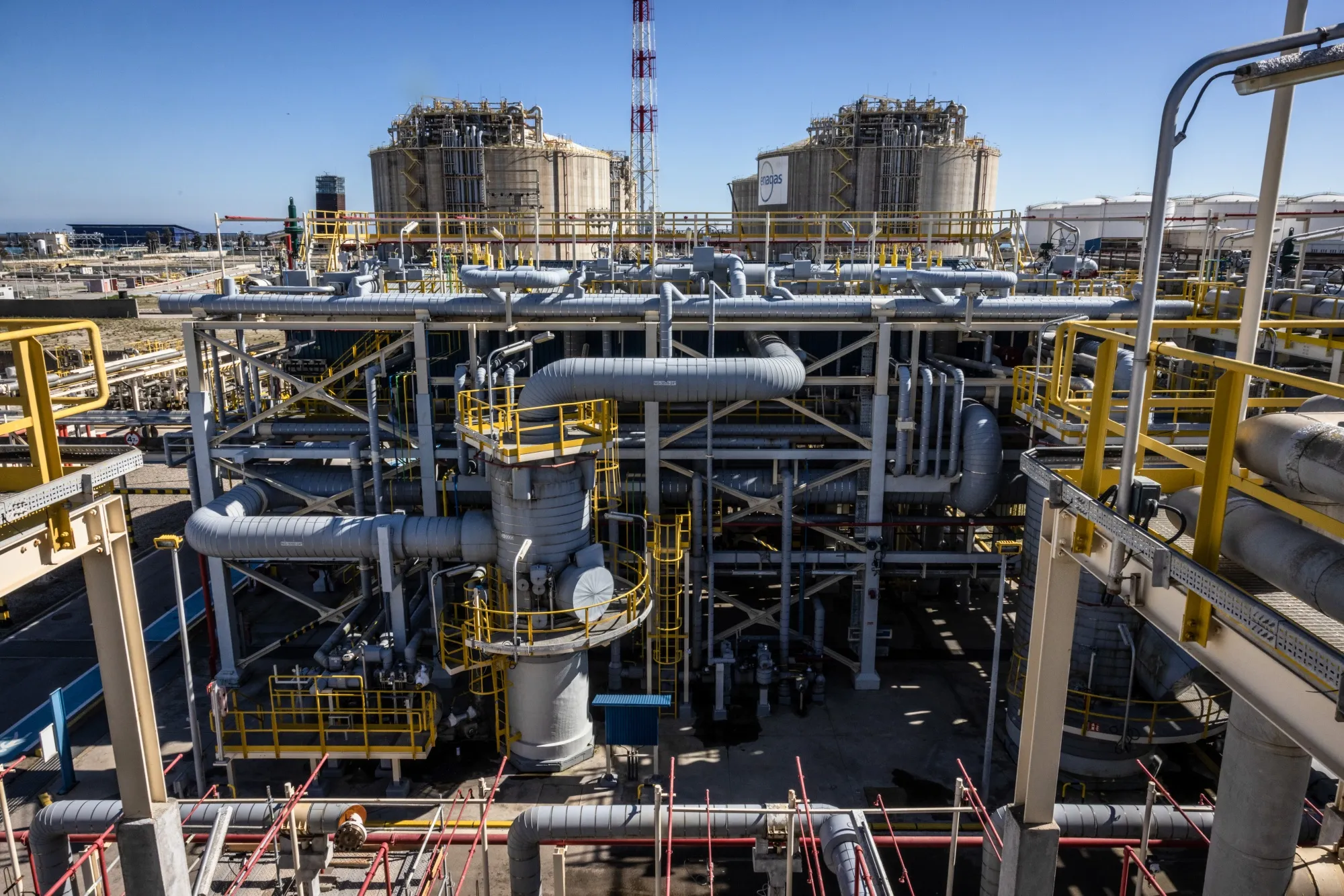 A liquid natural gas storage and distribution facility at the port of Barcelona.