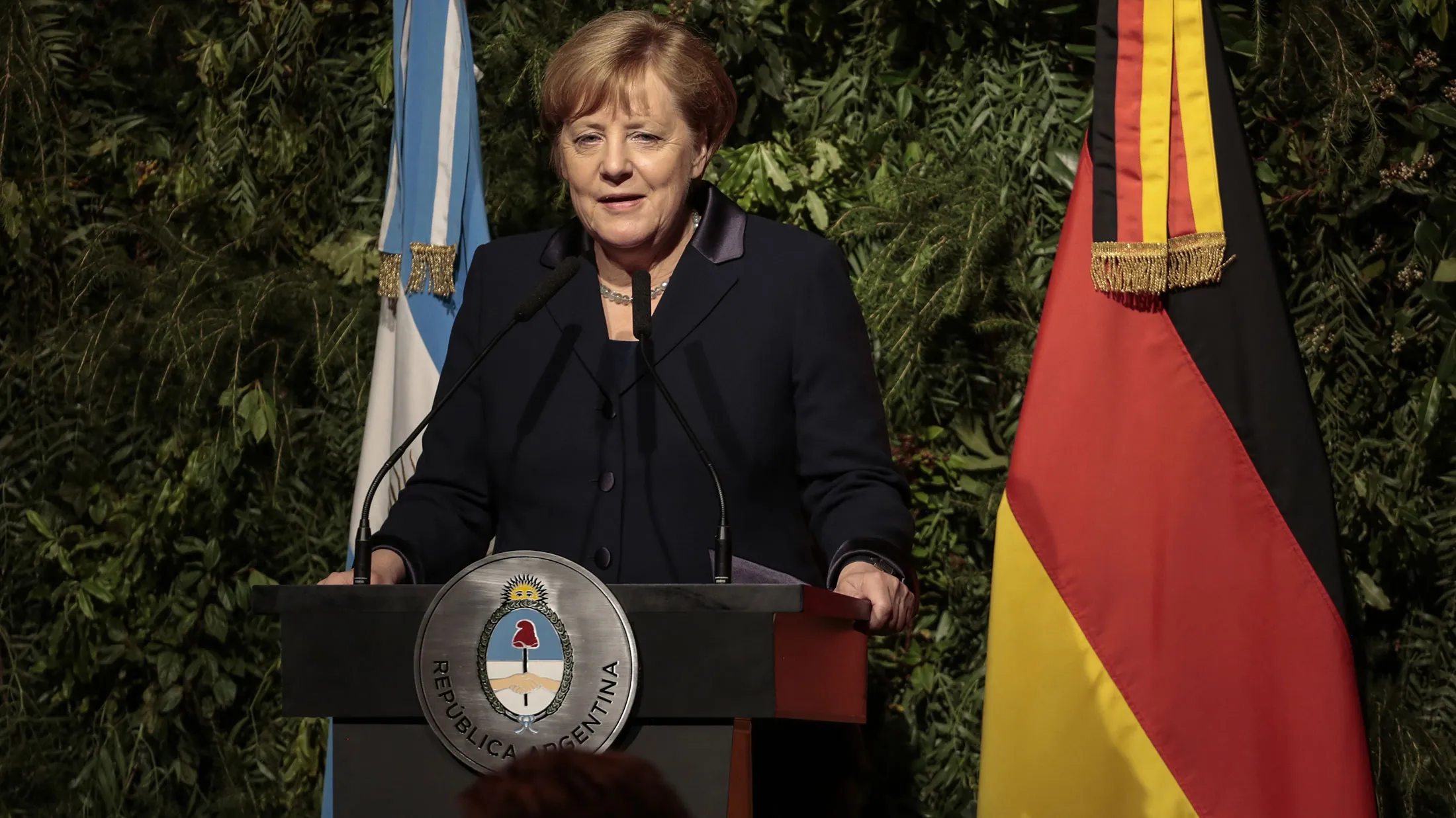 Angela Merkel, Germany's chancellor, speaks in Buenos Aires on June 8, 2017.
