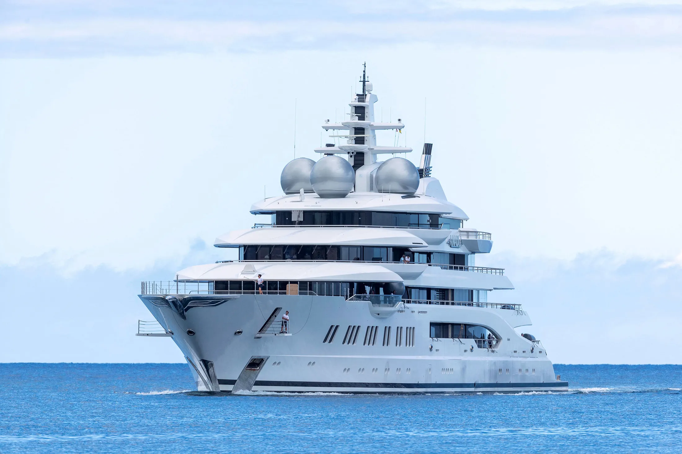 The yacht Amadea arrives at the Honolulu Harbor, Hawaii, on June 16.