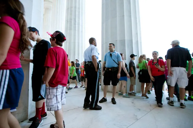 U.S. Park Police officers at the Lincoln Memorial in Washington
