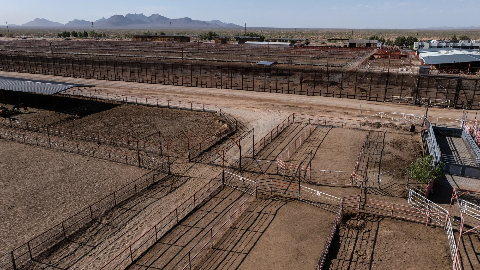 Empty corrals at a cattle import facility in Santa Teresa, New Mexico, on June 20.