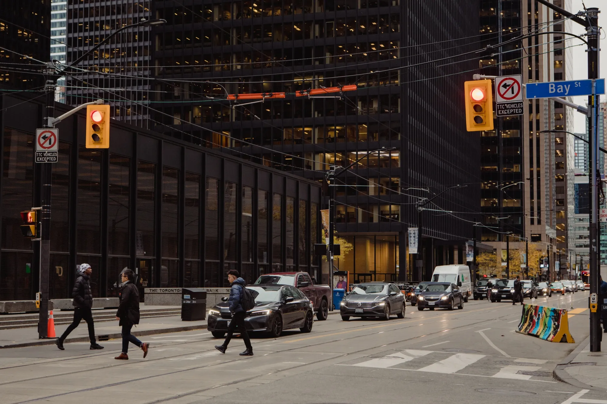 Pedestrians in the financial district of Toronto, Ontario, Canada.