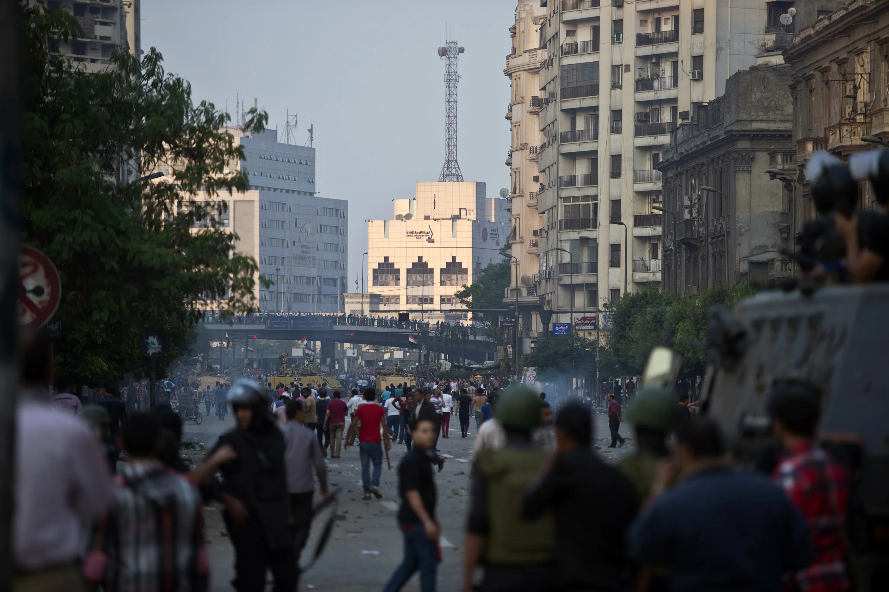 Riot police during clashes with Muslim Brotherhood members&nbsp;in downtown Cairo in 2013.