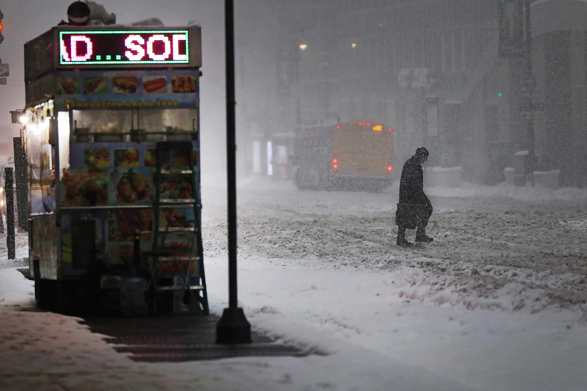 A man walks through the snow in Manhattan on Feb. 1.