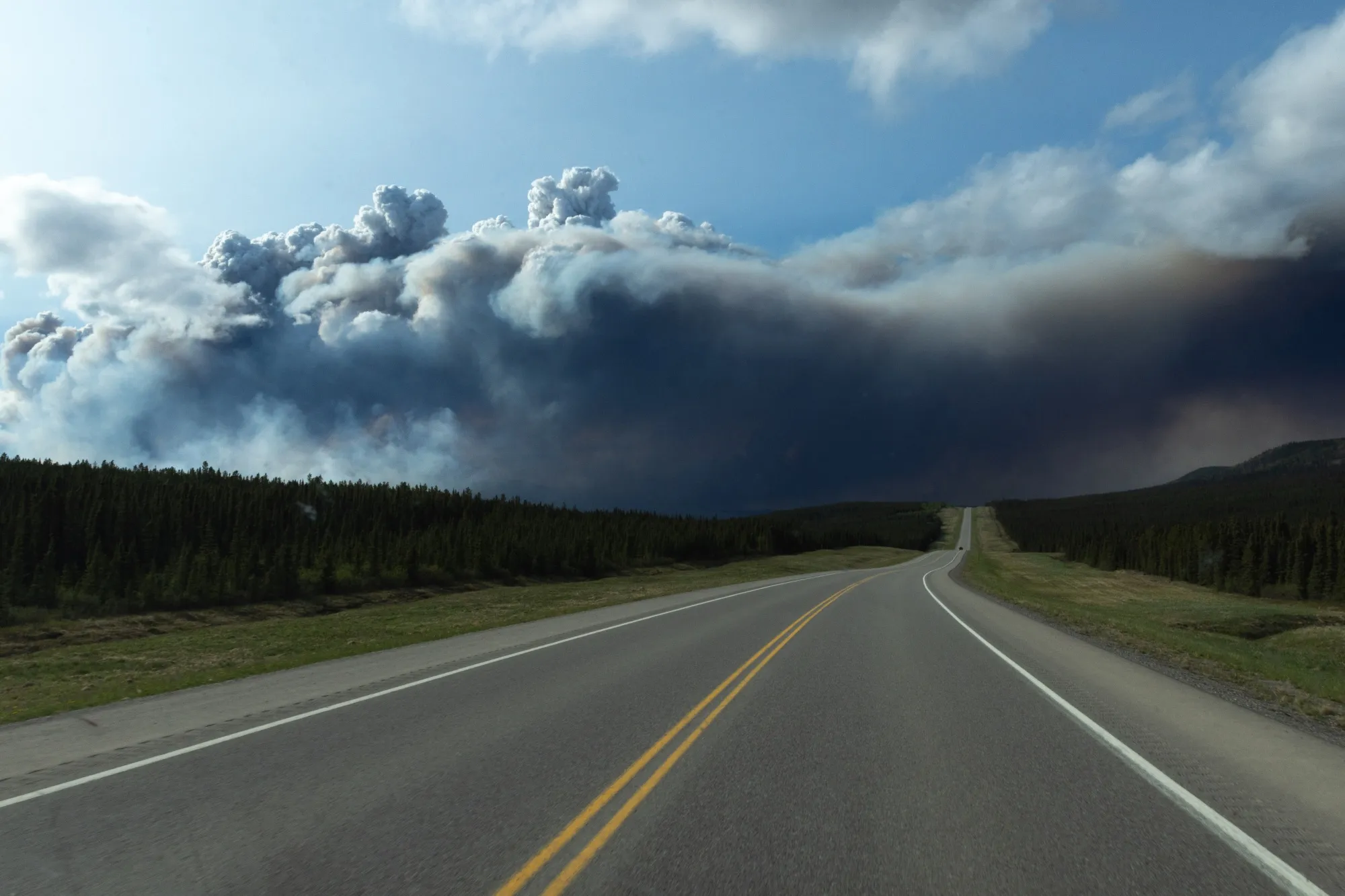Wildfire smoke above Highway 97 near Trutch, British Columbia on May 30.