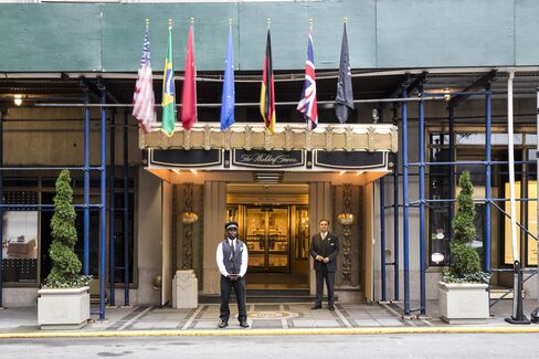 The Waldorf Towers entrance, which leads to the hotel's third and most exclusive lobby.