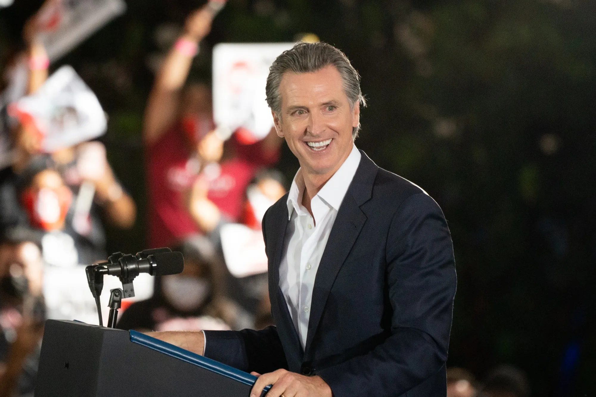 Gavin Newsom speaks during a campaign event in Long Beach, California, on Sept. 13.
