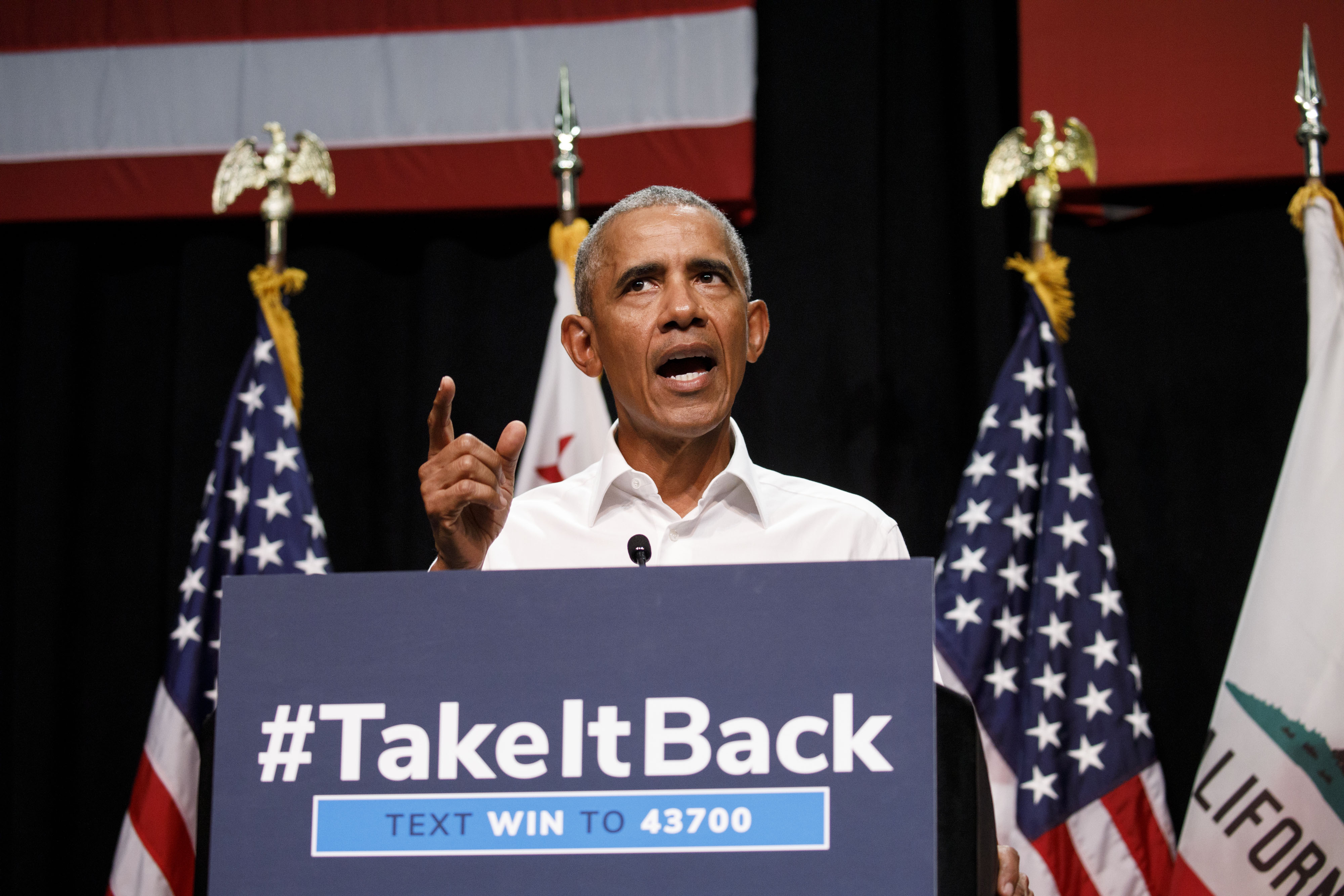 Obama speaks during a campaign rally in Anaheim, California on Sept. 8.