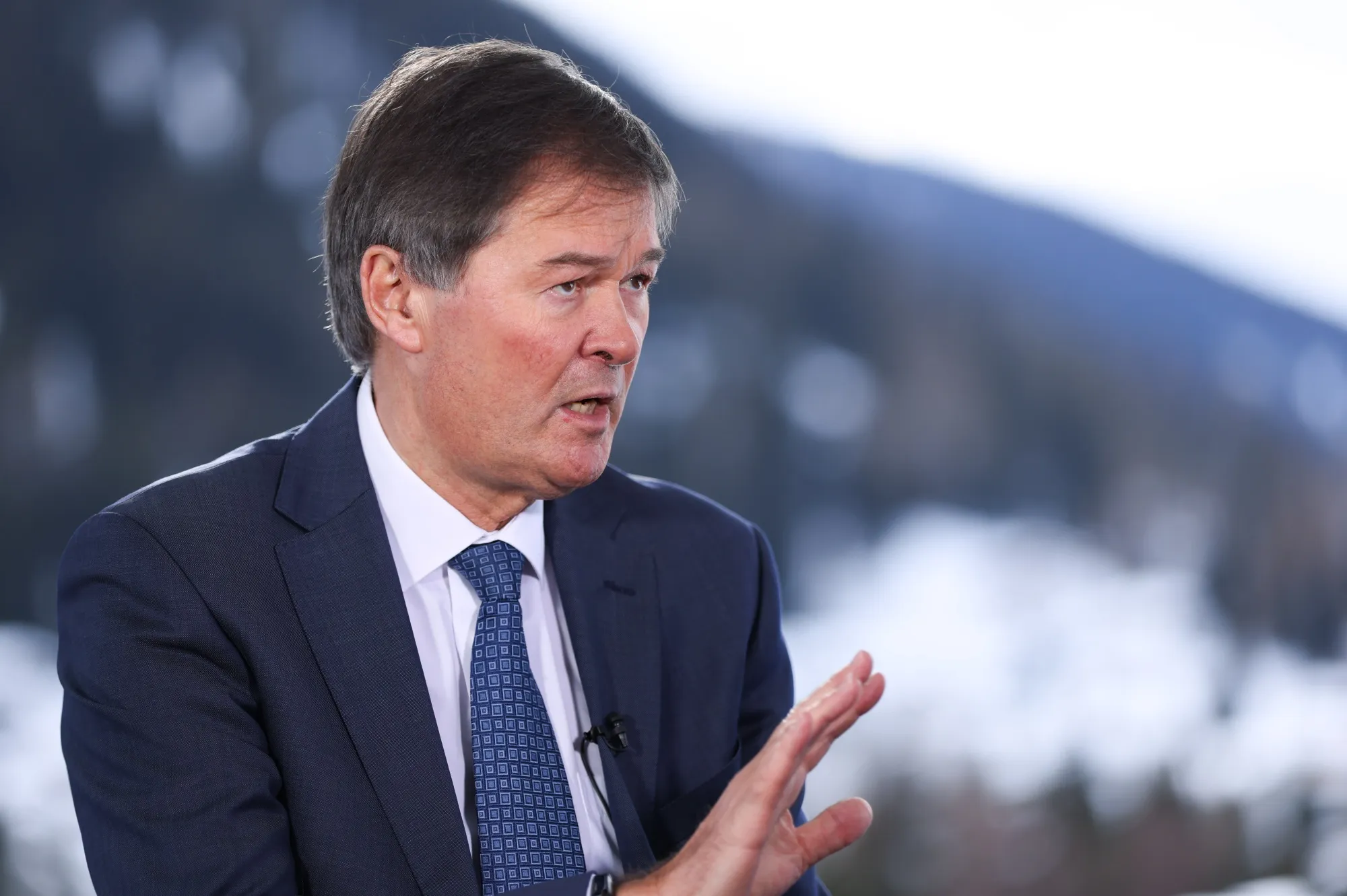 Jo Taylor, chief executive officer of Ontario Teachers' Pension Plan, during a Bloomberg Television interview on day three of the World Economic Forum (WEF) in Davos, Switzerland, on Thursday, Jan. 18, 2024. The company&nbsp;gained 1.9% last year, underperforming its benchmark by a wide margin.