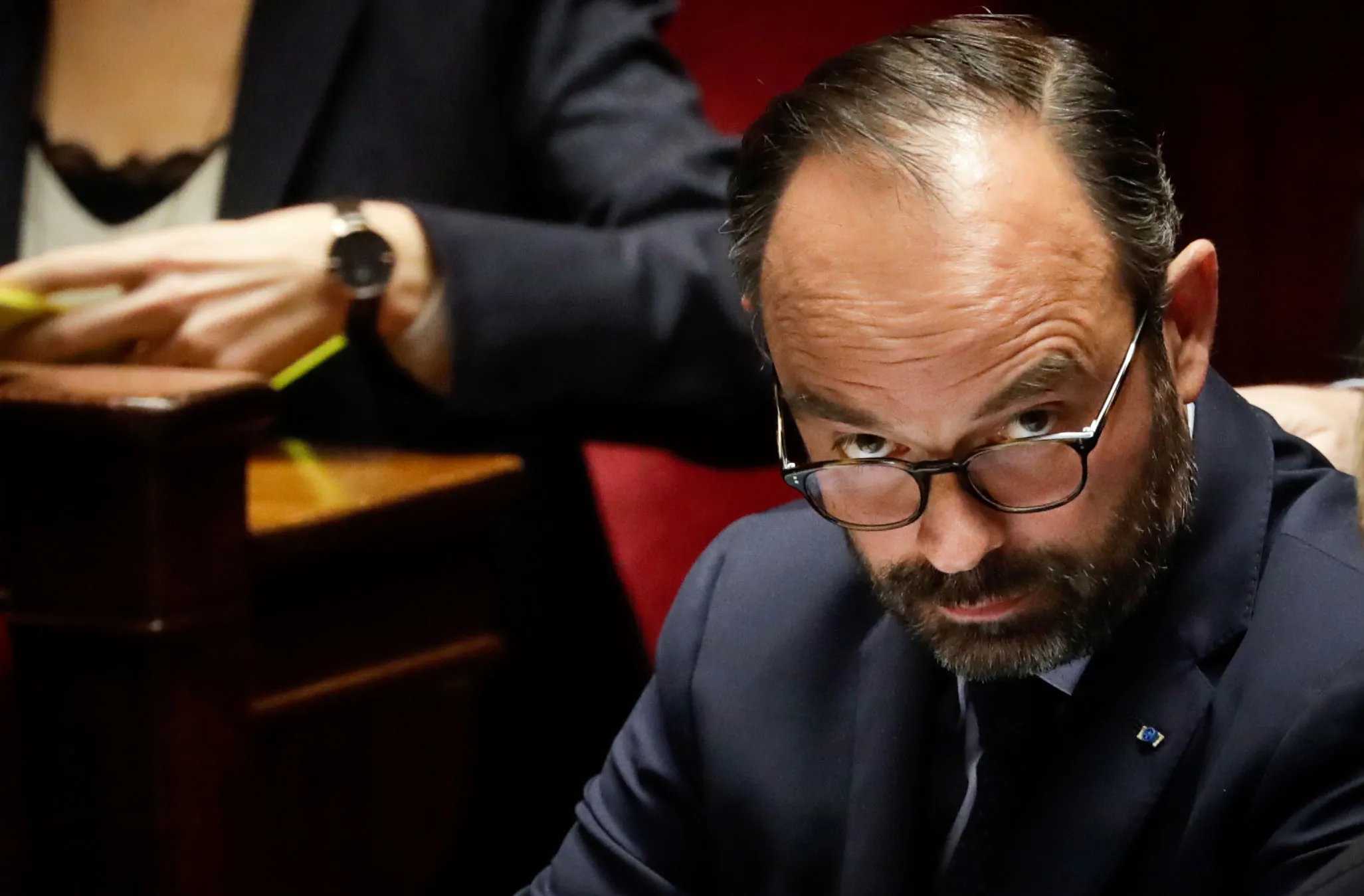 Edouard Philippe reacts during a session of questions to the government at the National Assembly in Paris on Dec. 11.
