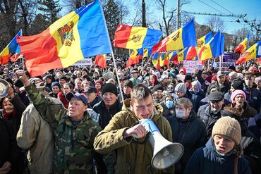 Pro-Russian protesters take to the street in Chisinau, on March 12, 2023.