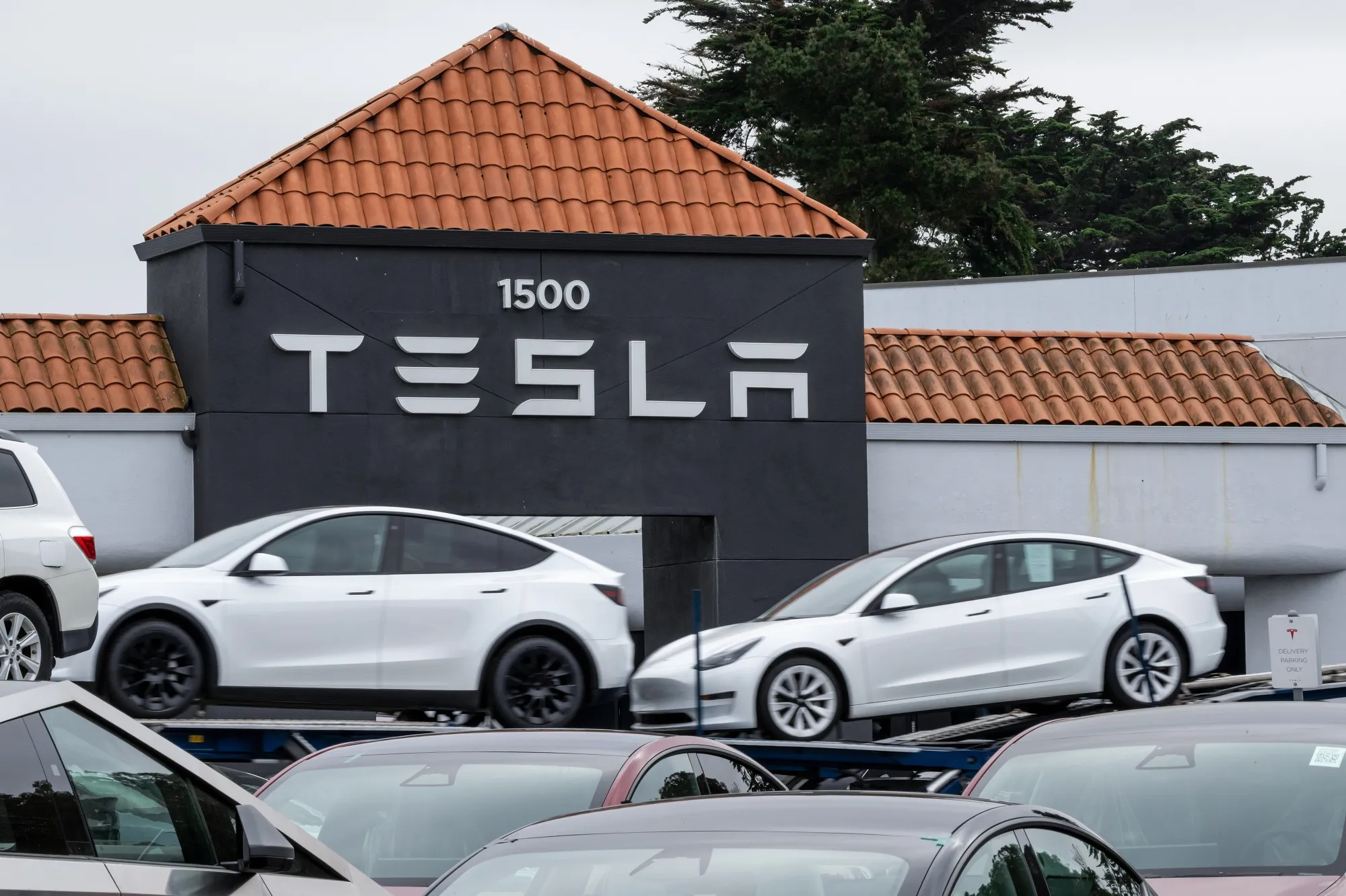 Tesla electric vehicles at the company's store in Colma, California.